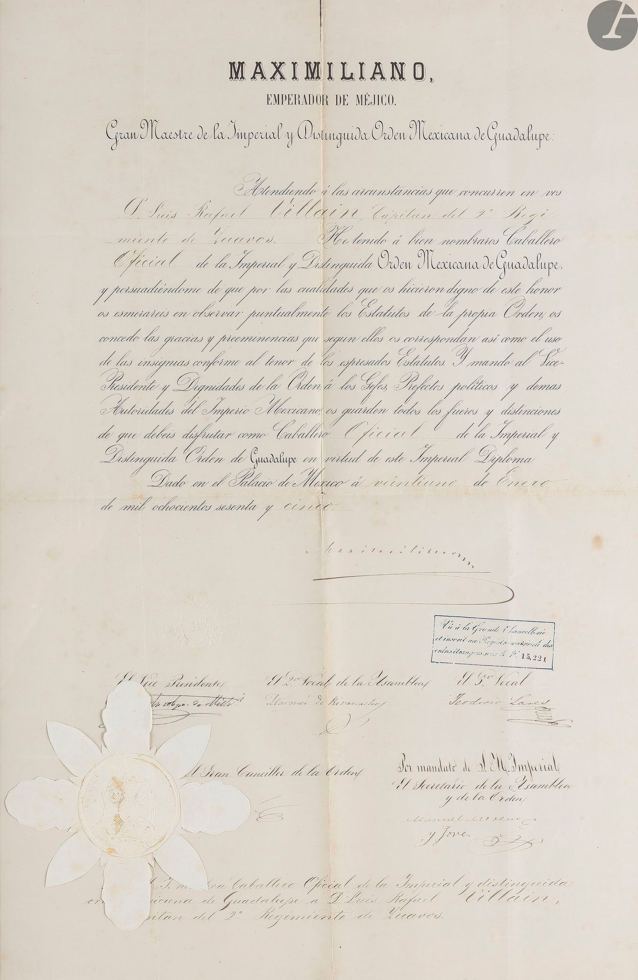 Null EMPIRE DU MEXIQUE
ORDRE DE NOTRE DAME DE LA GUADALUPE (1822). 
Grand brevet&hellip;