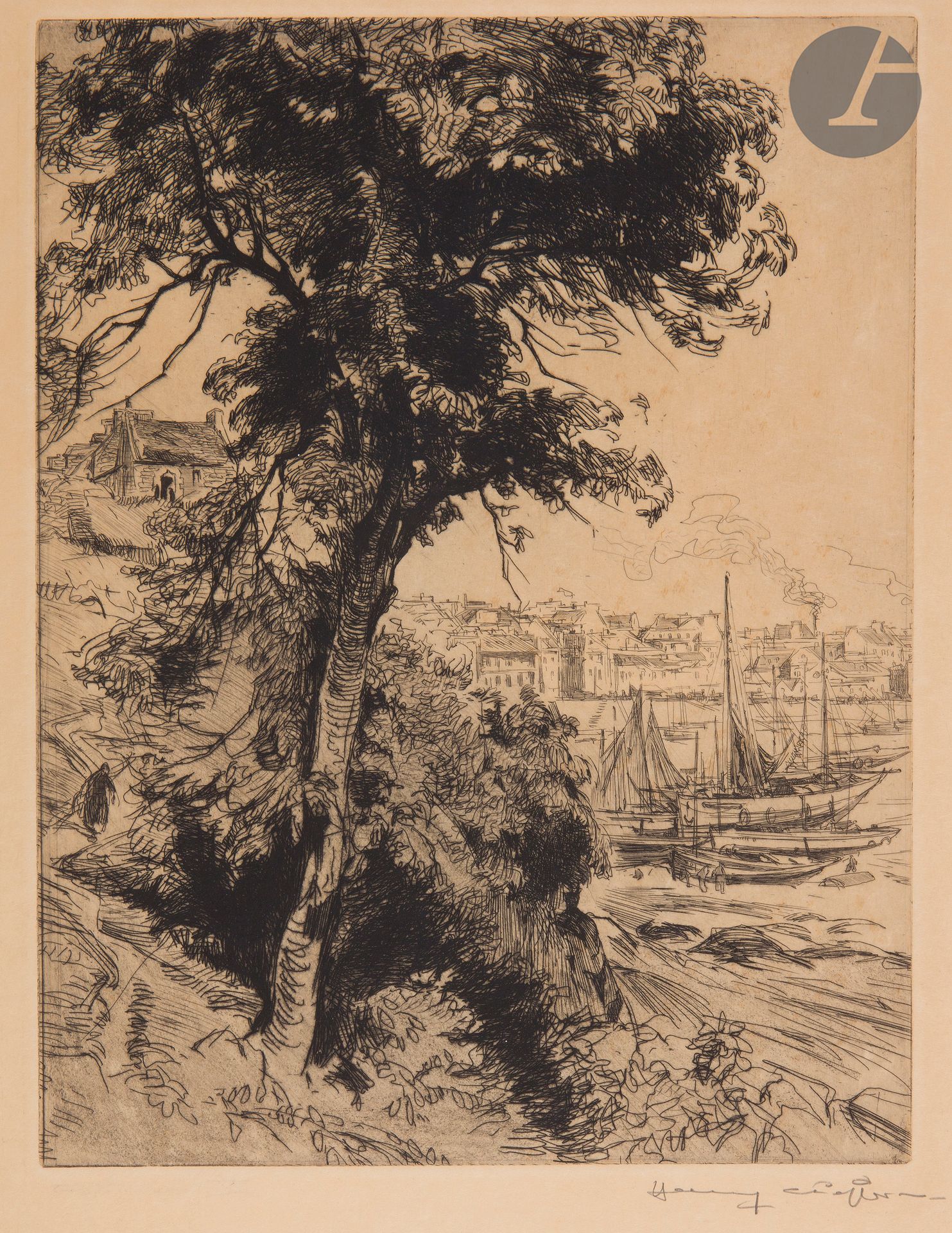Null 亨利-切弗（1880-1957）

布列塔尼的一个港口的景色。约1920年。蚀刻画。208 x 270毫米。一个非常好的仿制日本的证明，用铅笔签名。在&hellip;