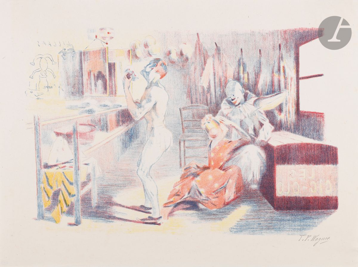 Null 西奥-P-瓦格纳（约1890-1900年活跃）。

小丑小屋。1897年。石版画。95 x 330毫米。约翰逊158。以彩色印刷。非常好的、新鲜的、用&hellip;