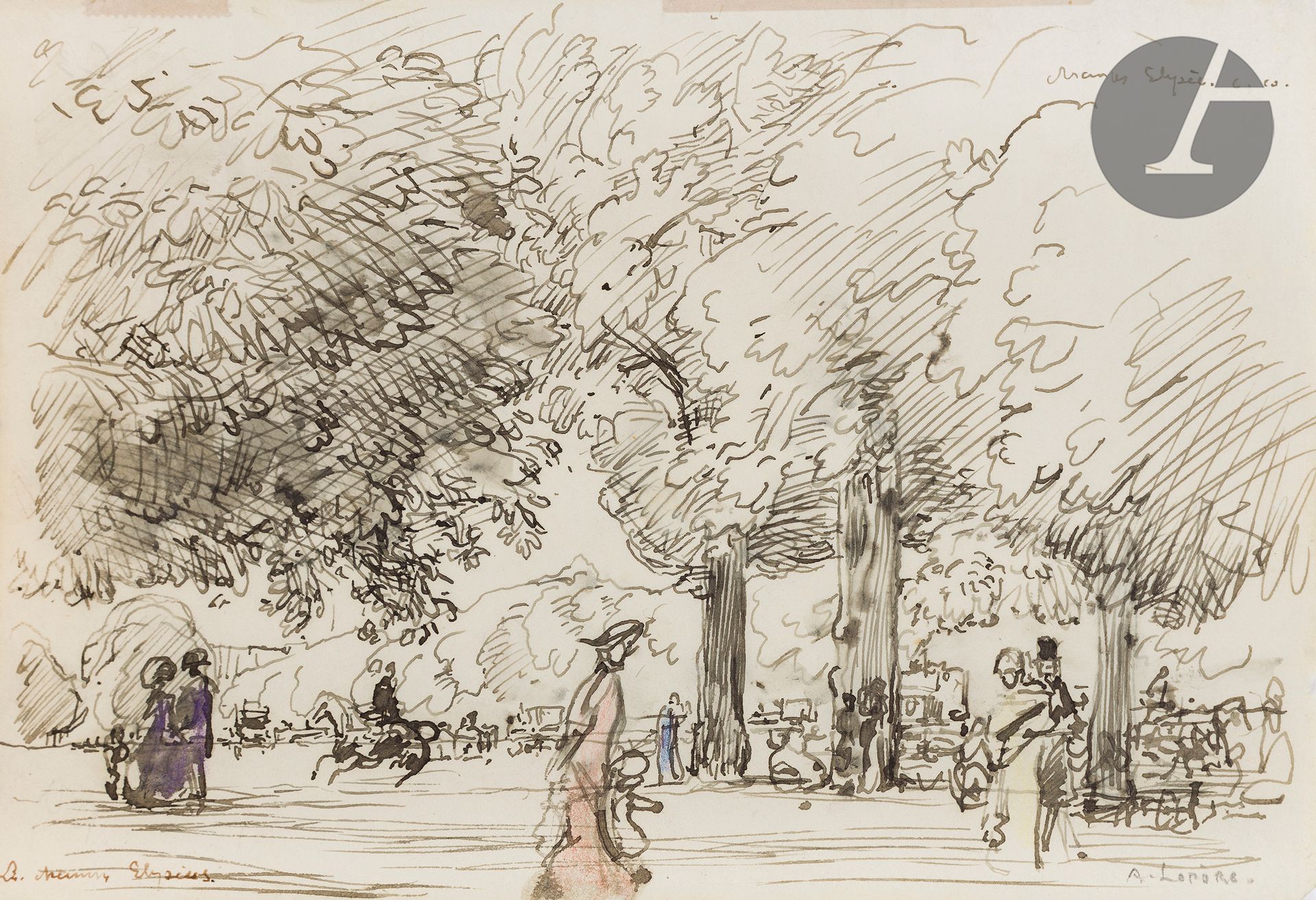 Null Auguste Lepère (1849-1918) 

The Champs Elysees. Pen and sepia ink drawing &hellip;