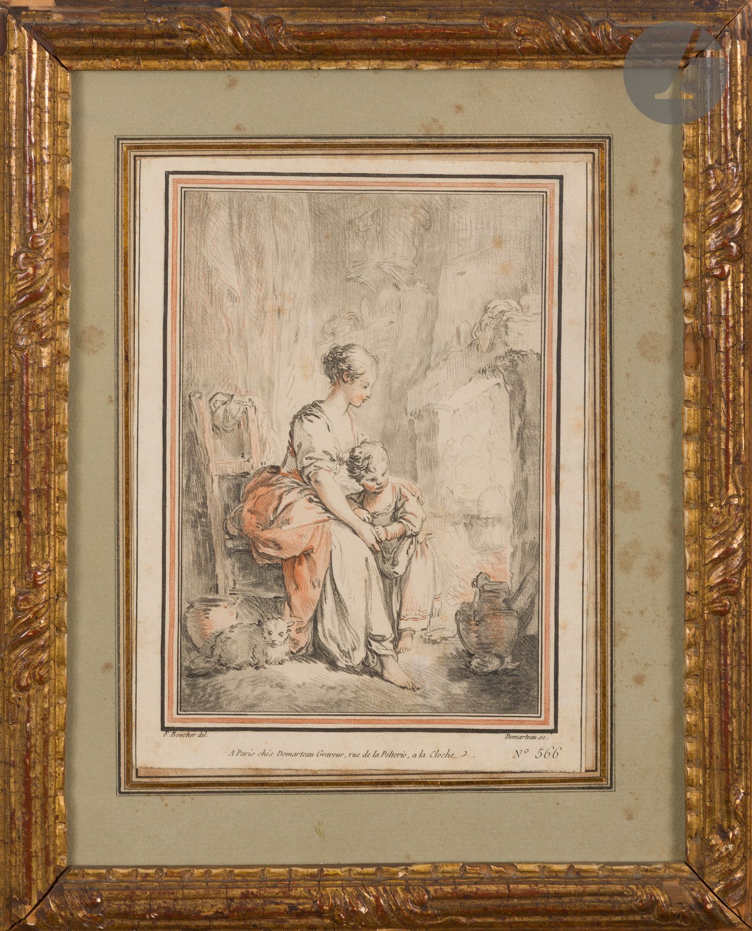 Null 吉勒-德马尔托 (1722-1776)

女人和她的孩子。铅笔方式的雕刻，仿照布歇。155 x 207 毫米。I.F.F. 566，以两种色调（黑色和&hellip;