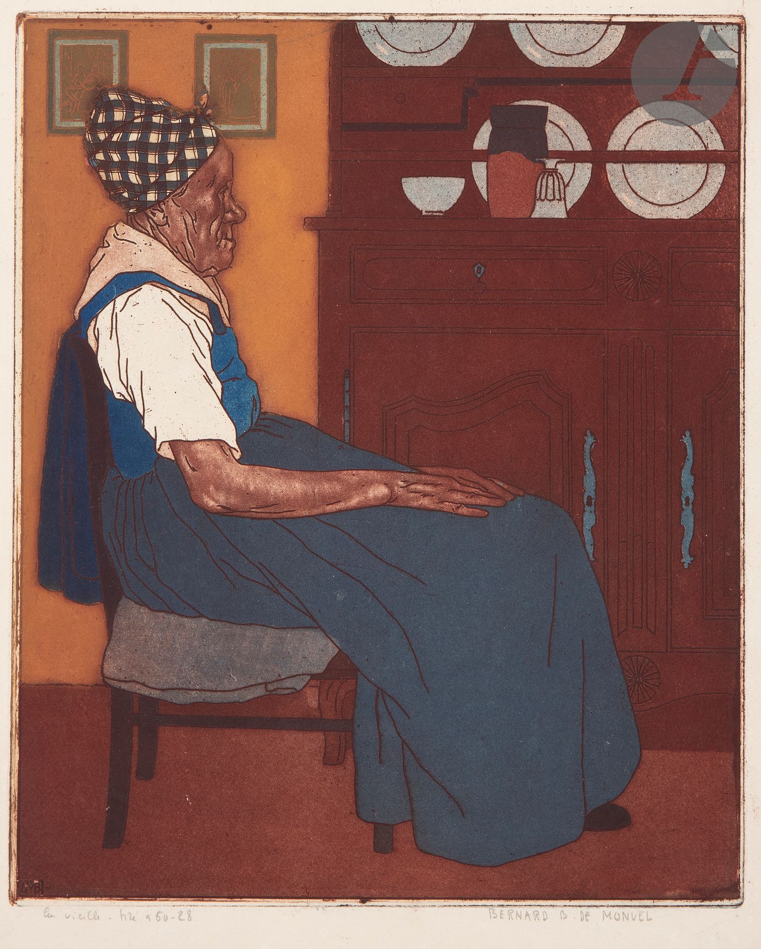 Null 伯纳德-布泰-德-蒙维尔(1881-1949)

老女人》。大约1900年。蚀刻和水印。255 x 310毫米。以彩色印刷。非常好的牛皮纸样张，有标题&hellip;