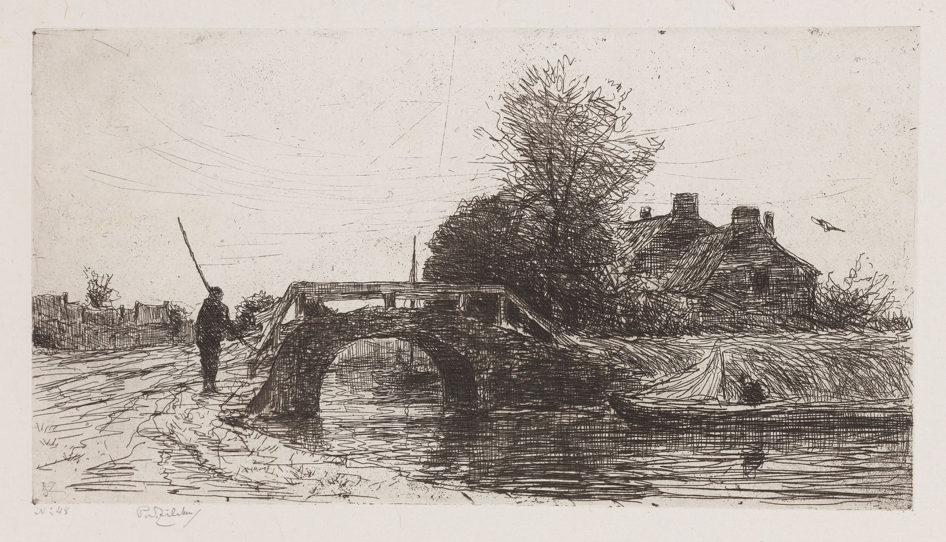 Null 菲利普-齐尔肯（荷兰，1857-1930年）

桥，Loosduinsche Weg.蚀刻版，261 x 140毫米。非常漂亮的伏线纸样，用铅笔签名并&hellip;