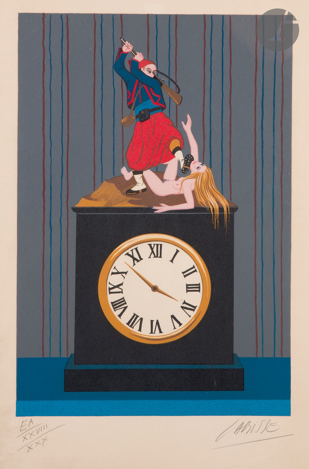 Null Félix Labisse (1906-1982) 

The clock. Stencil in colors. Sight : 315 x 490&hellip;