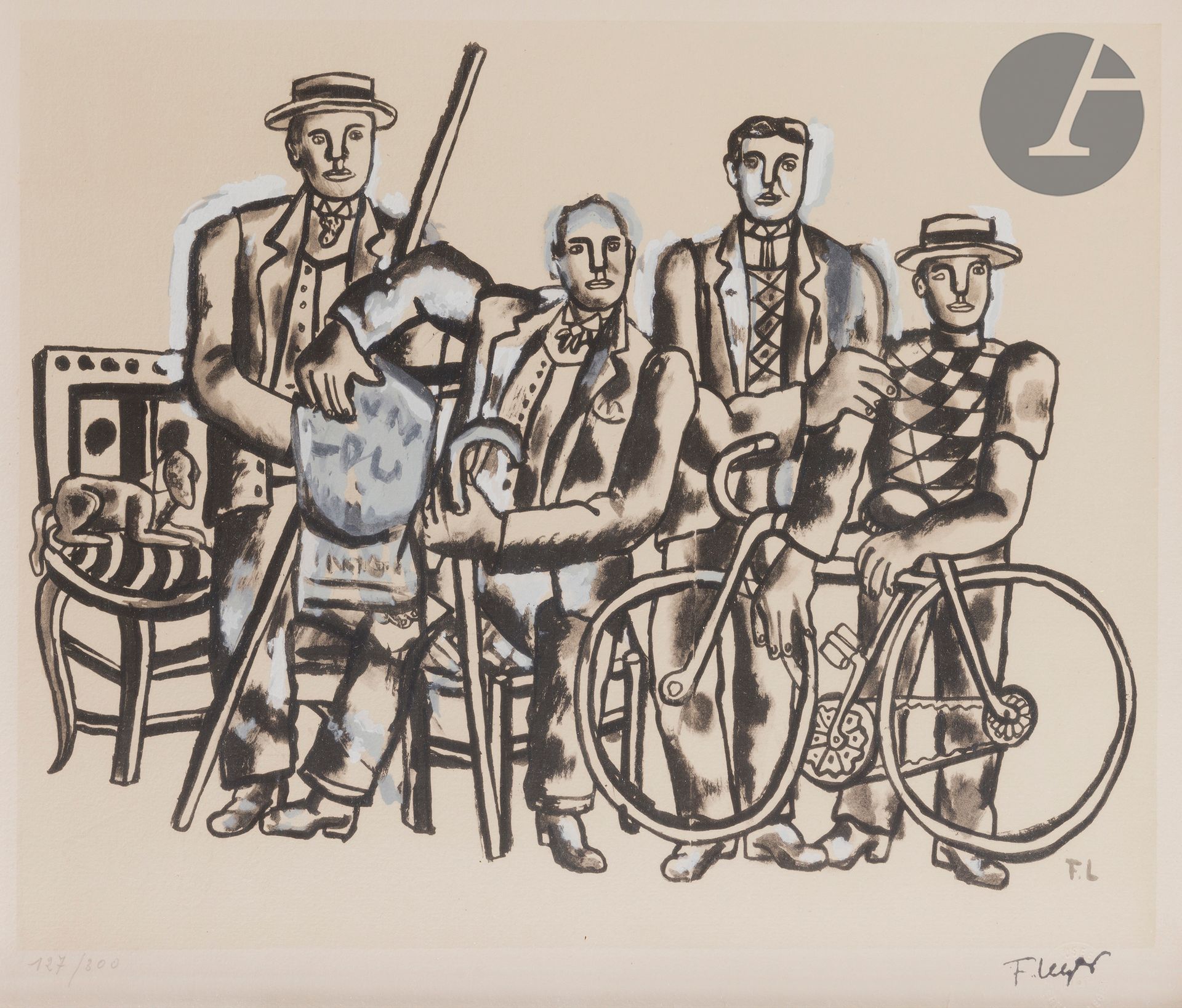 Null Fernand Léger (1881-1955) (后)

La Belle équipe.石版画和钢印的颜色。视线：495 x 390毫米。牛皮纸&hellip;