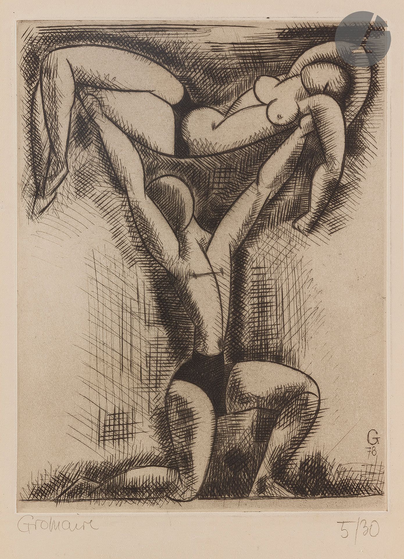 Null 
*马塞尔-格罗迈尔(1892-1971) 


舞蹈。1928.蚀刻版画。177 x 240毫米。格罗迈尔78。牛皮纸上的漂亮样张，用铅笔签名和编号&hellip;