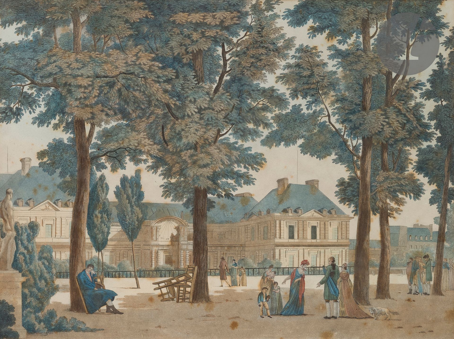 Null 安东尼-皮埃尔-蒙甘(1761-1837)（后）。

皇宫和卢森堡花园的部分景观。1810.由查普伊刻制。视线：410 x 330毫米。铺板纸上的良好&hellip;