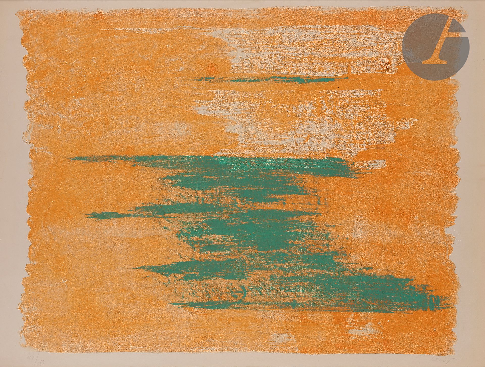 Null 勒内-劳比埃 (1924-2006)

橙色和绿色的构成。石版画。这张纸：753 x 555毫米。以彩色印刷。牛皮纸上非常漂亮的样张，有编号和铅笔签名&hellip;