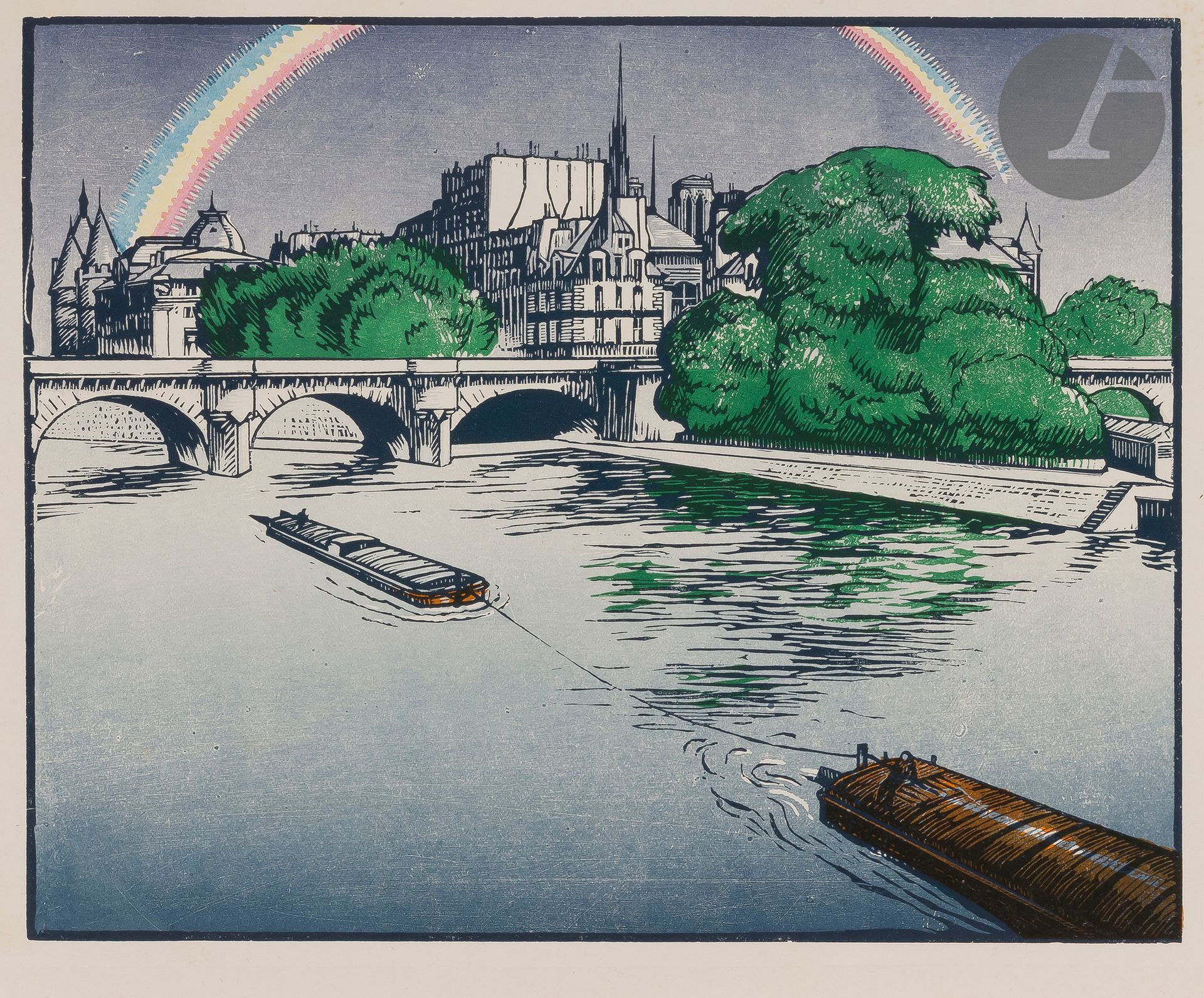 Null 罗伯特-邦菲斯 (1886-1972)

Le Vert Galant (为《巴黎风景》画册绘制，约1920年)。木刻。235 x 193 mm。以彩&hellip;