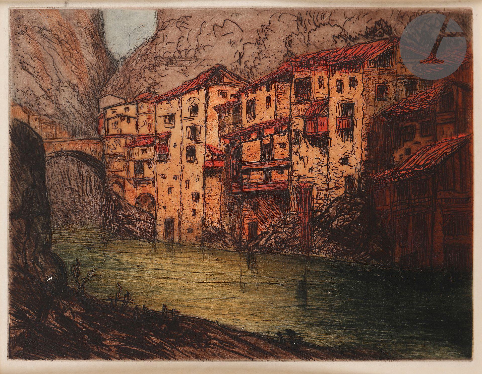 Null Charles Cottet (1863-1925) 

Pont-en-Royans (kleine Tafel). Um 1908. Radier&hellip;