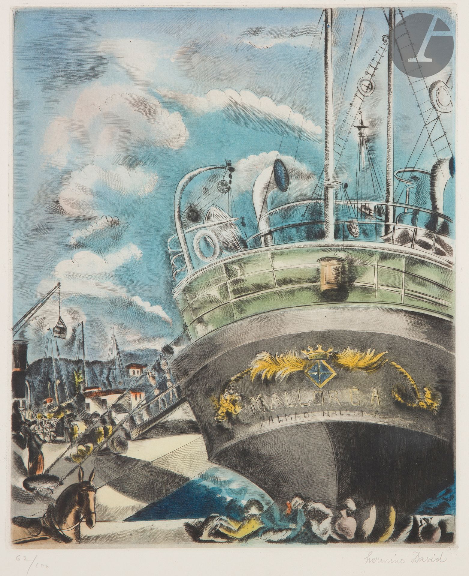 Null 赫尔曼-戴维 (1890-1970)

船只在码头，马略卡岛的帕尔马。蚀刻版画。232 x 280毫米。以彩色印刷。白色牛皮纸上非常漂亮的样张，有编号&hellip;