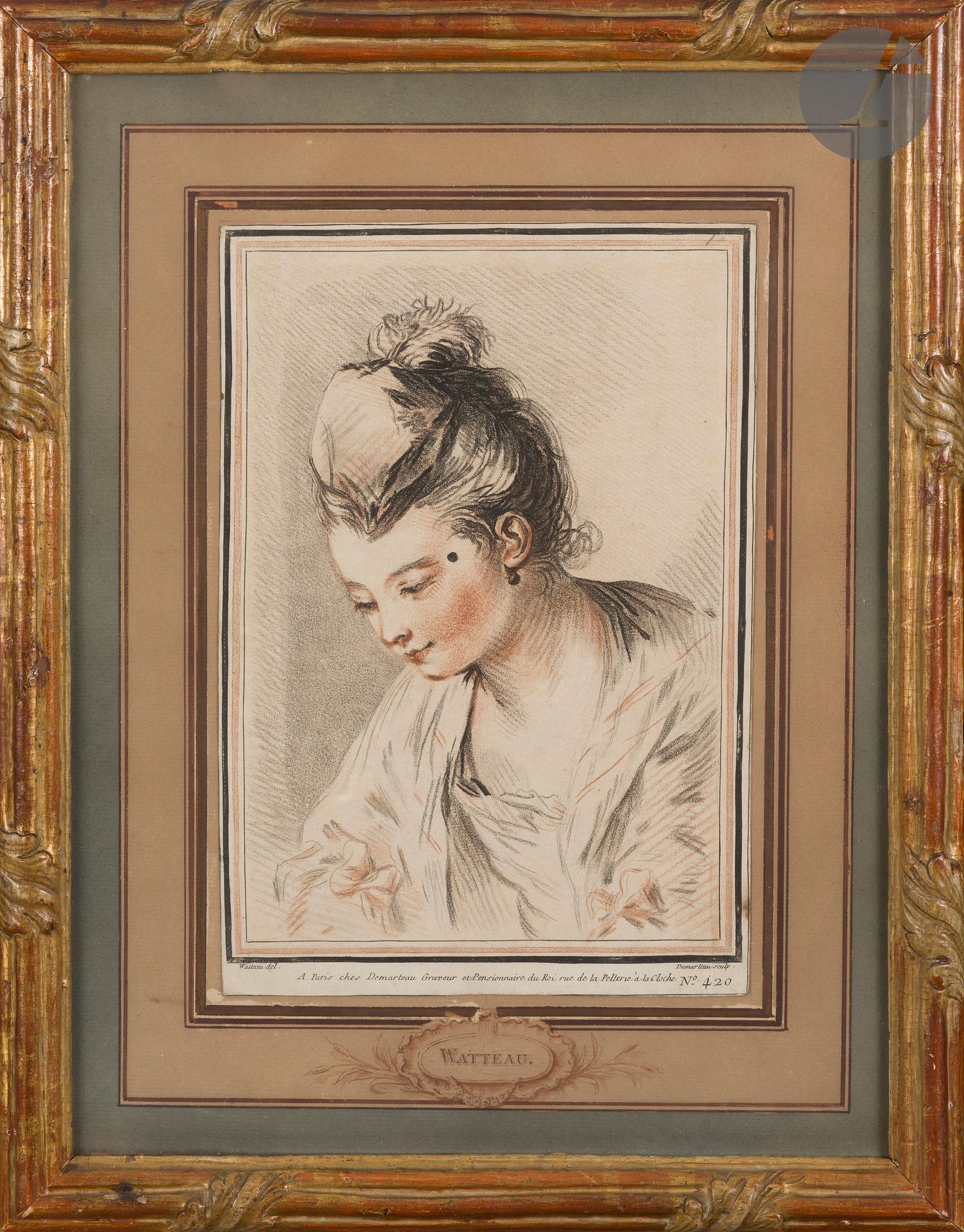 Null 吉勒-德马尔托 (1722-1776)

一个年轻女人的半身像，小帽子和眼角的苍蝇。大约1772年。根据华托的作品用铅笔雕刻。160 x 240 毫米&hellip;