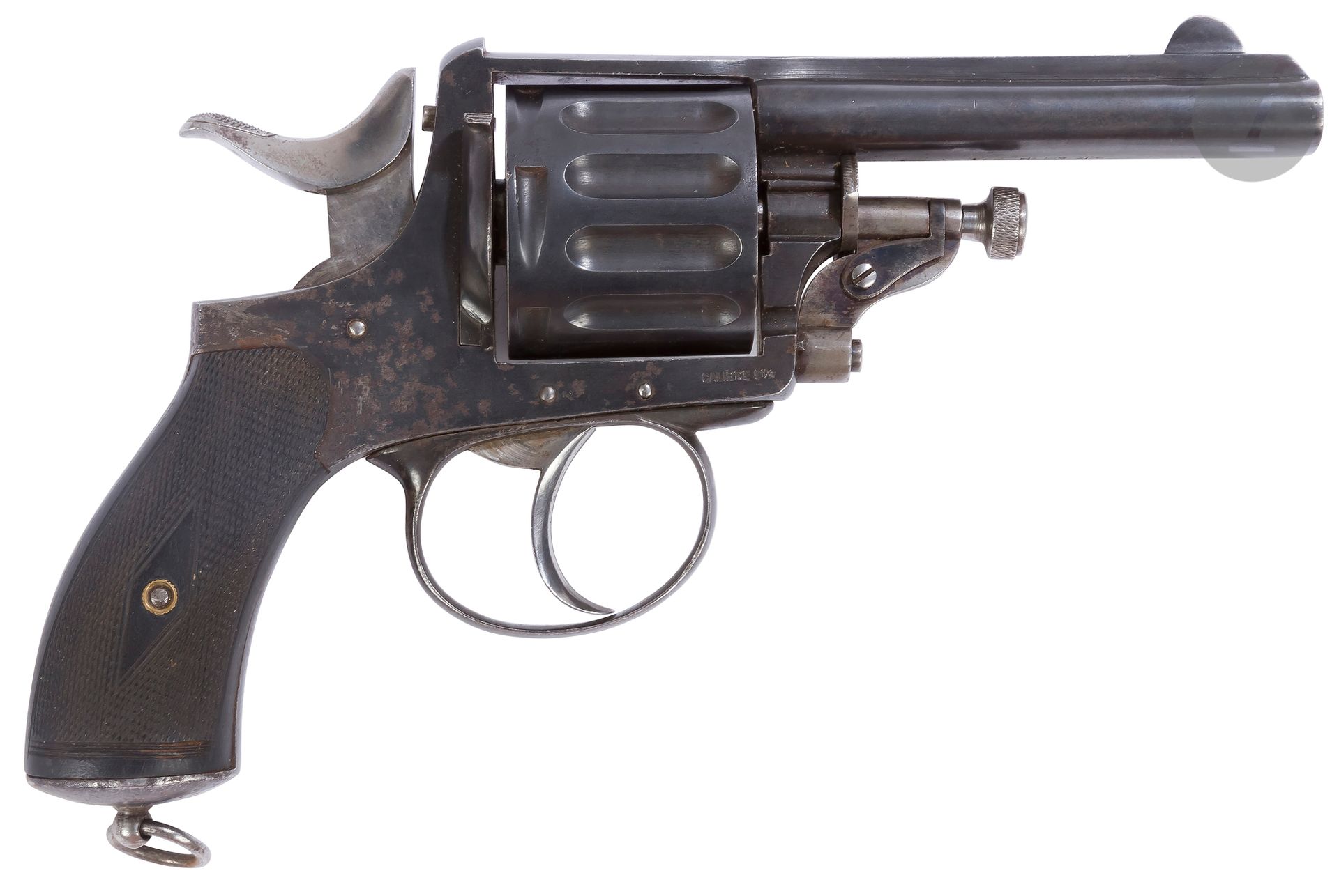 Null 罕见的左轮手枪 "L'Explorateur mitraille"，有12发子弹，每次发射两发，口径6毫米
。封闭式框架，顶部标有 "法国圣艾蒂安军械&hellip;