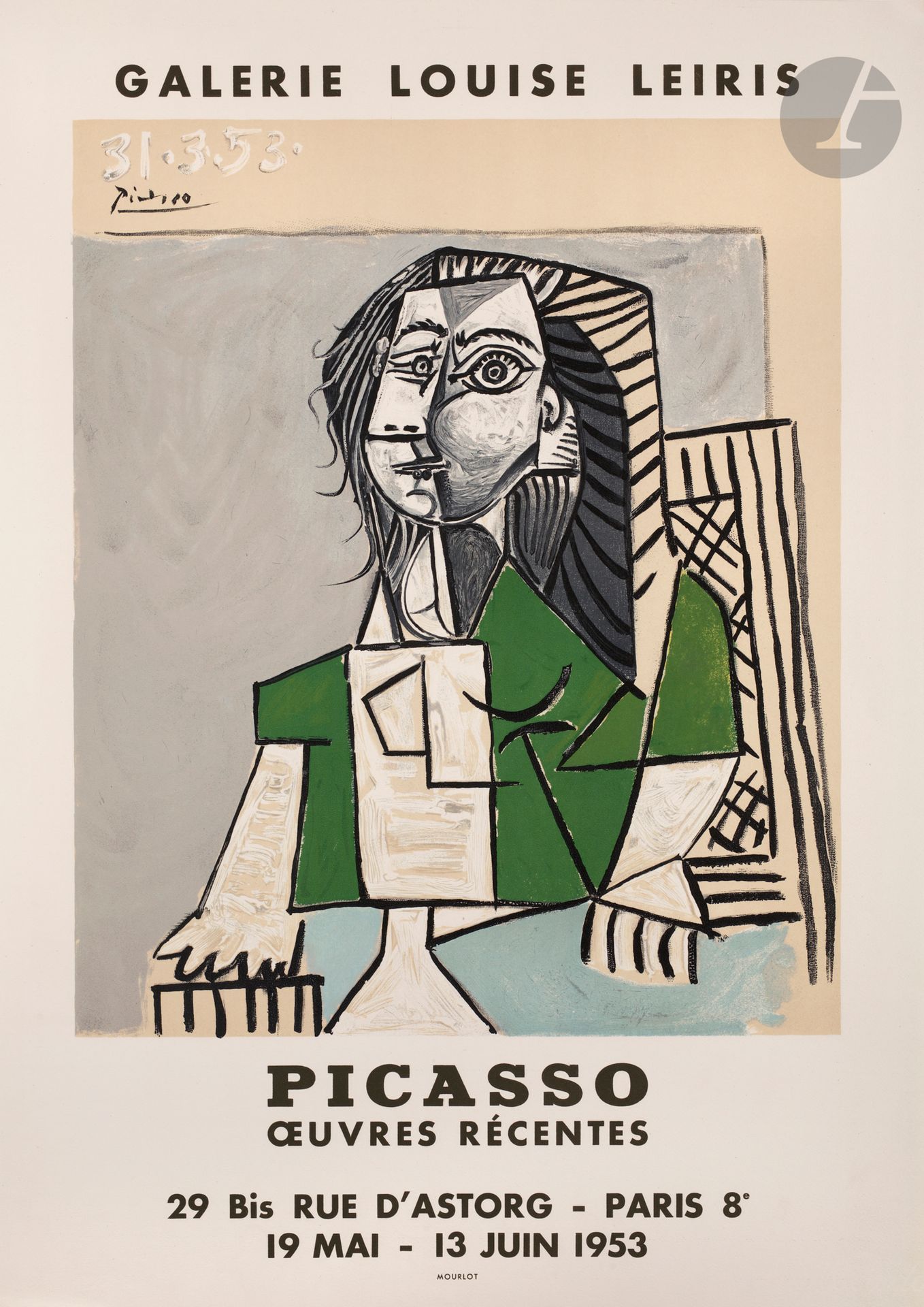 Null 巴勃罗-毕加索（1881-1973）（后）。 
毕加索最近的作品。路易斯-莱里斯画廊的展览海报。1953.Mourlot的石版画。这张纸：470 x &hellip;