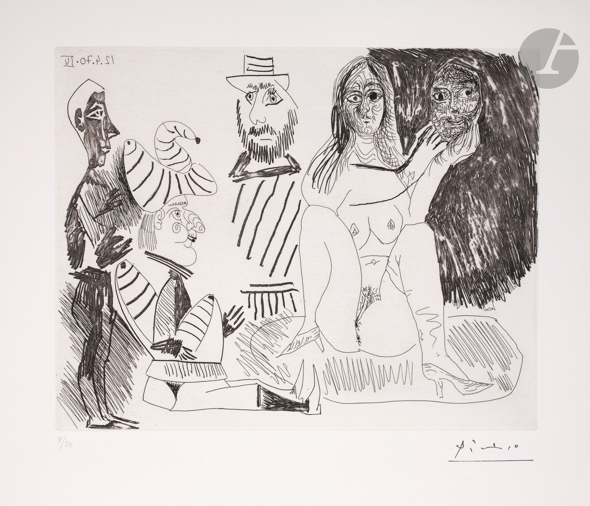 Null Pablo Picasso (1881-1973) 
Femme nue montrant un masque masculin, polichine&hellip;