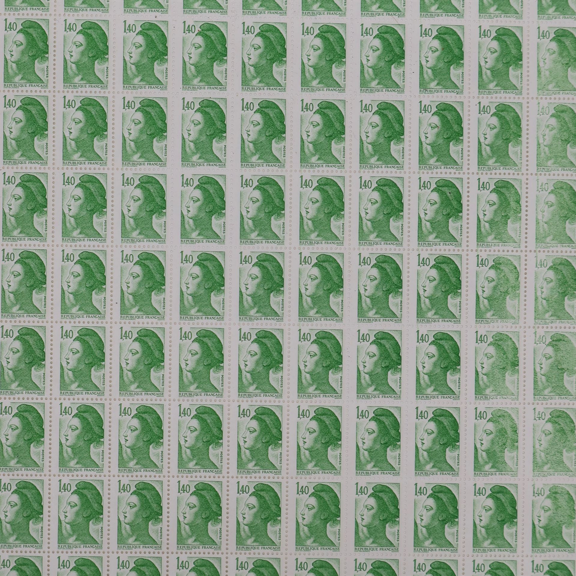 Null [FRANKREICH]
Superb n° 2186 "1f40 vert liberté", in ganzem Bogen, Drucksort&hellip;