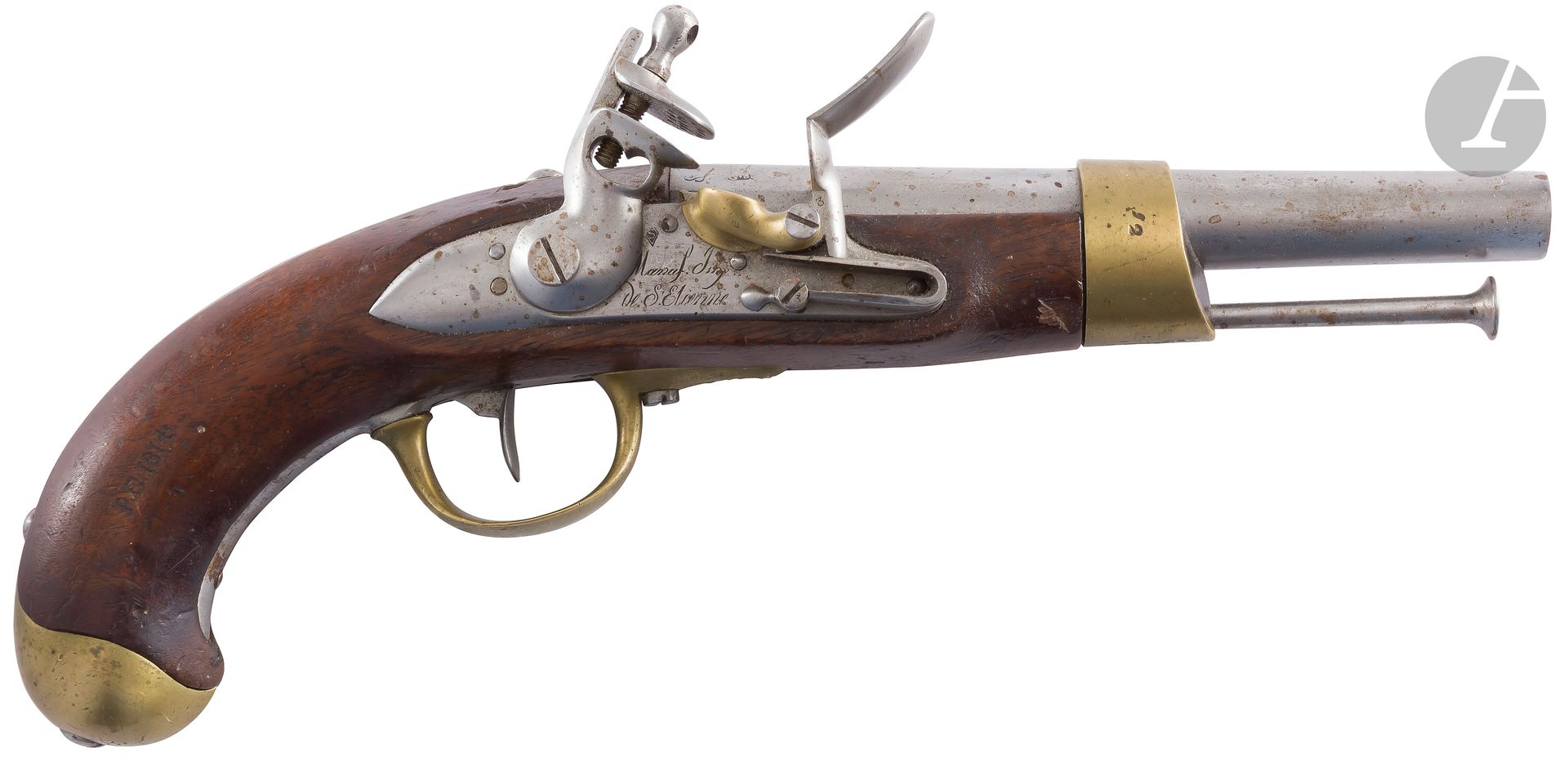 Null Pistola con pomo modello An 13,
canna tonda con saetta, datata "1811" e tim&hellip;