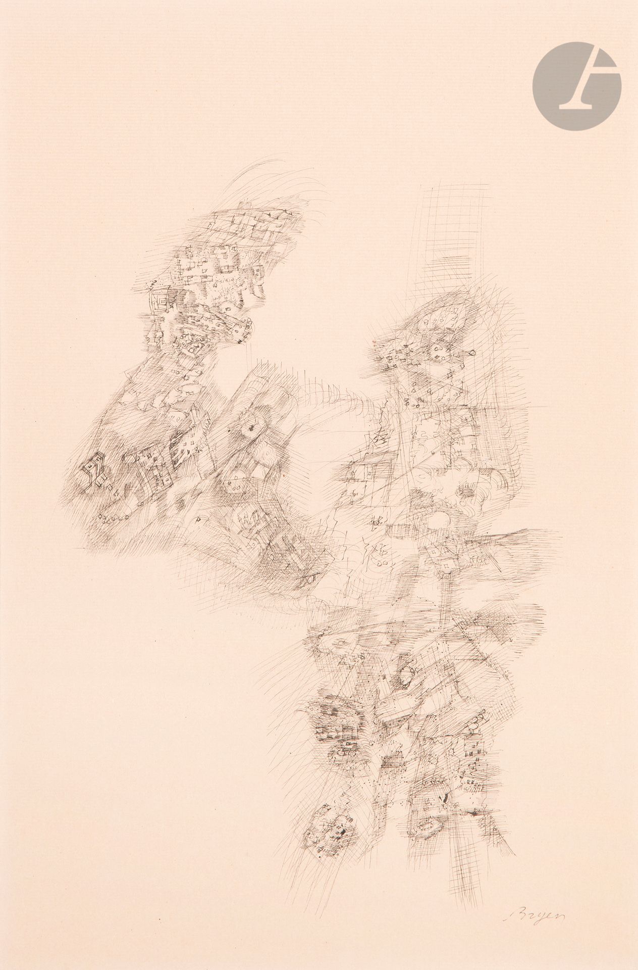 Null 卡米尔-布莱恩(1907-1977)
构成, 1971年
墨水。
右下方有签名。
背面有签名和日期。
42,5 x 28 cm