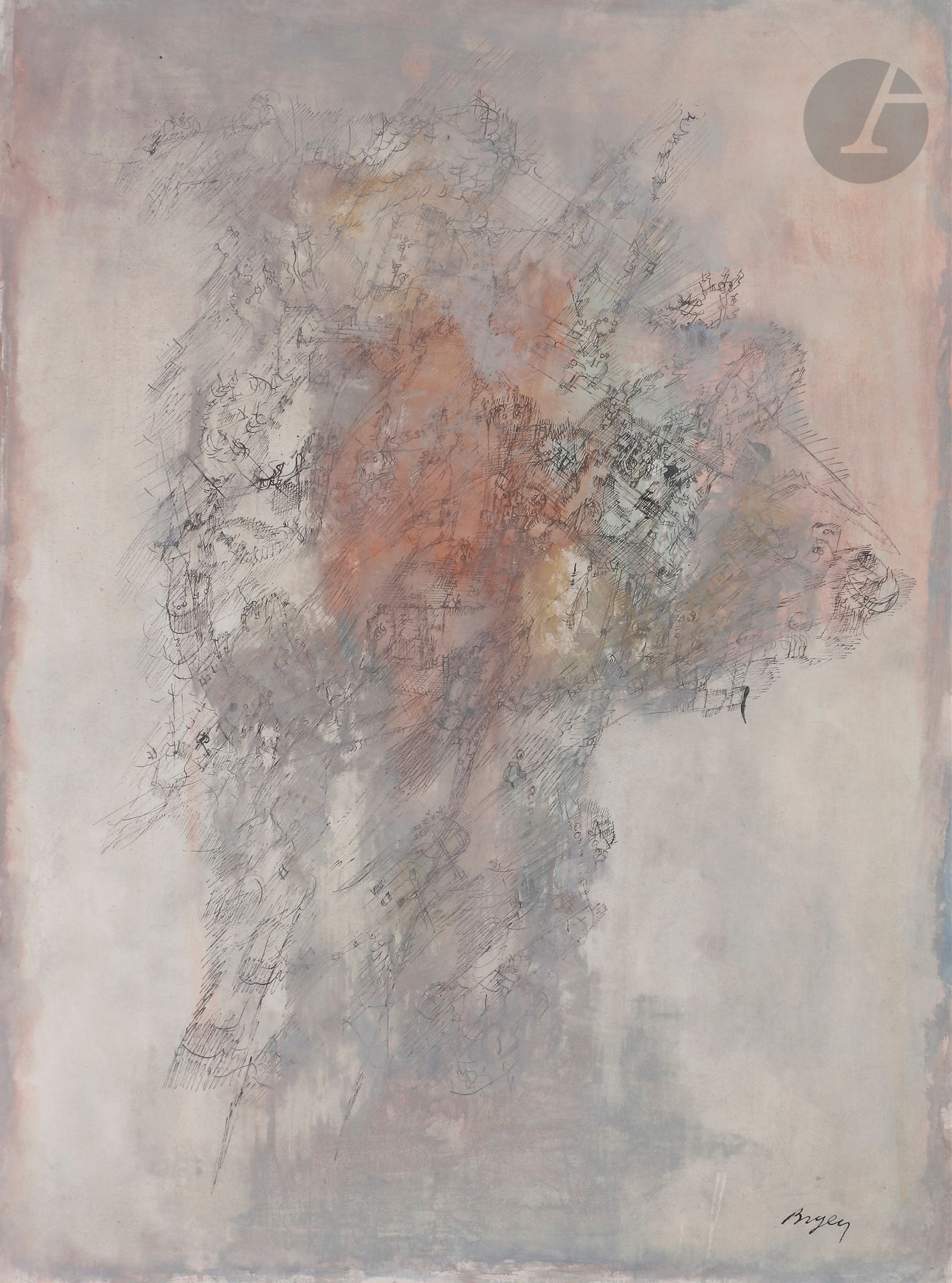Null 卡米尔-布莱恩(1907-1977)
组成
水墨，水彩和水粉画的亮点。
右下方有签名。
背面编号为 "733"。
35,5 x 26,5 cm