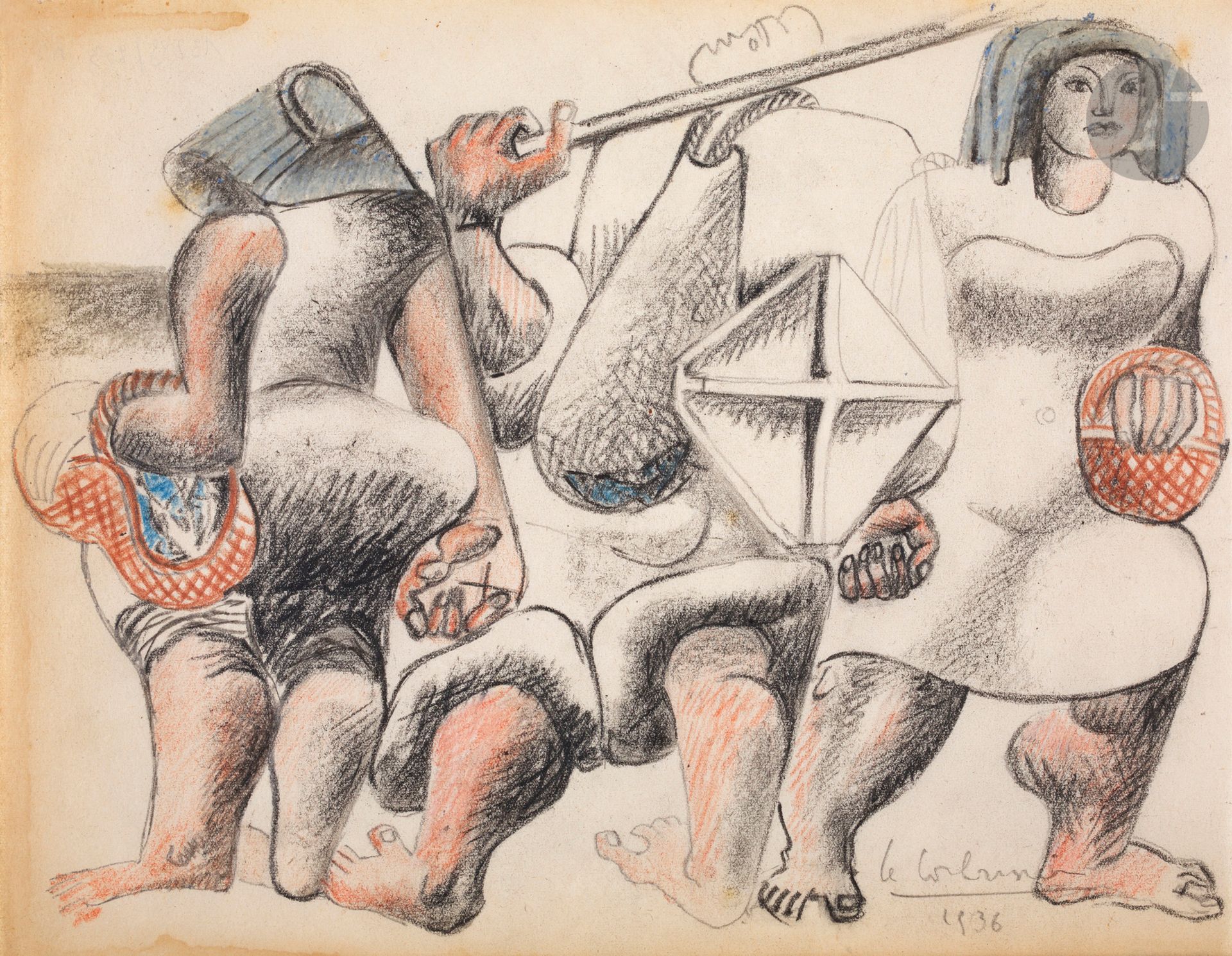 Null Charles-Edouard JEANNERET，又名LE CORBUSIER (1887-1965)
阿卡松的三个女渔民, 1936年
油性粉笔和&hellip;