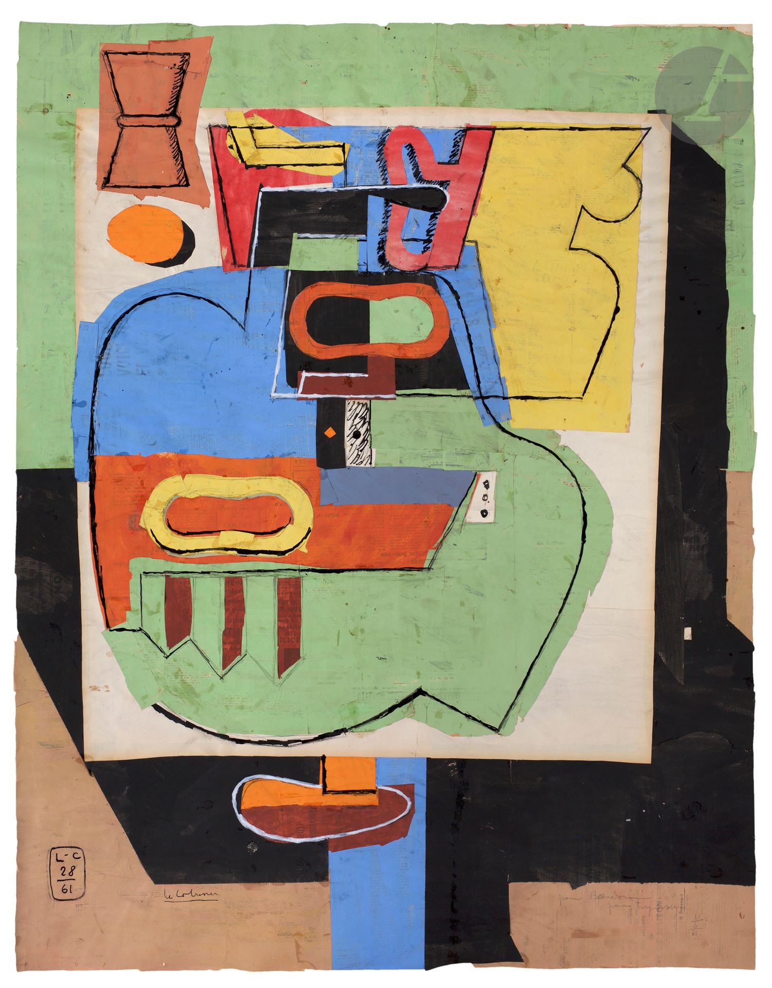 Null 查尔斯-爱德华-杰纳雷，又称 "科布西耶"（1887-1965）。
纯粹主义的静物，水杯、玻璃杯、壶、蛋杯、多米诺骨牌放在一个基座上（未完成的挂毯的项&hellip;
