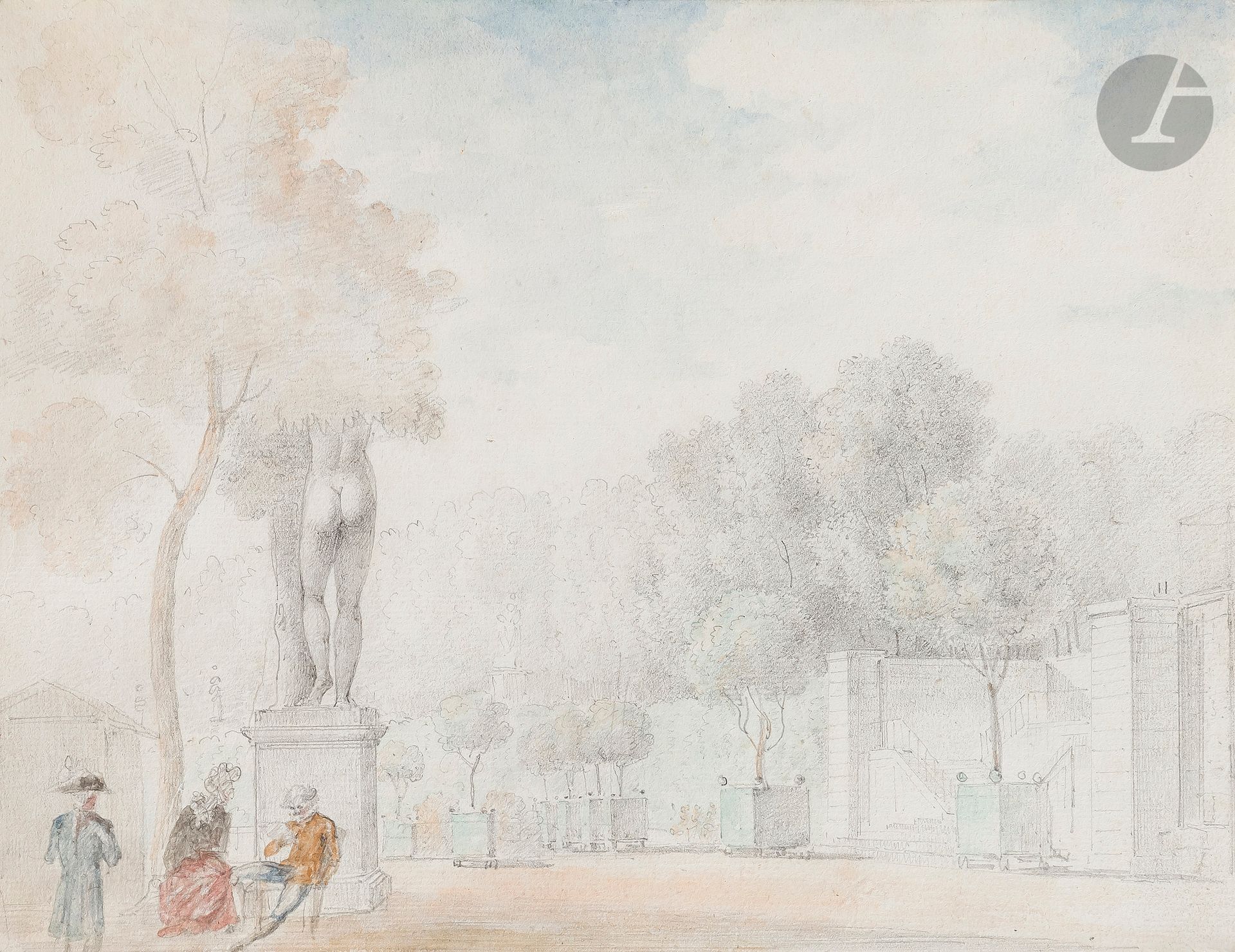 Null Atribuido a Alexandre MOITTE (París 1750 - 1828)
Vista animada del jardín d&hellip;