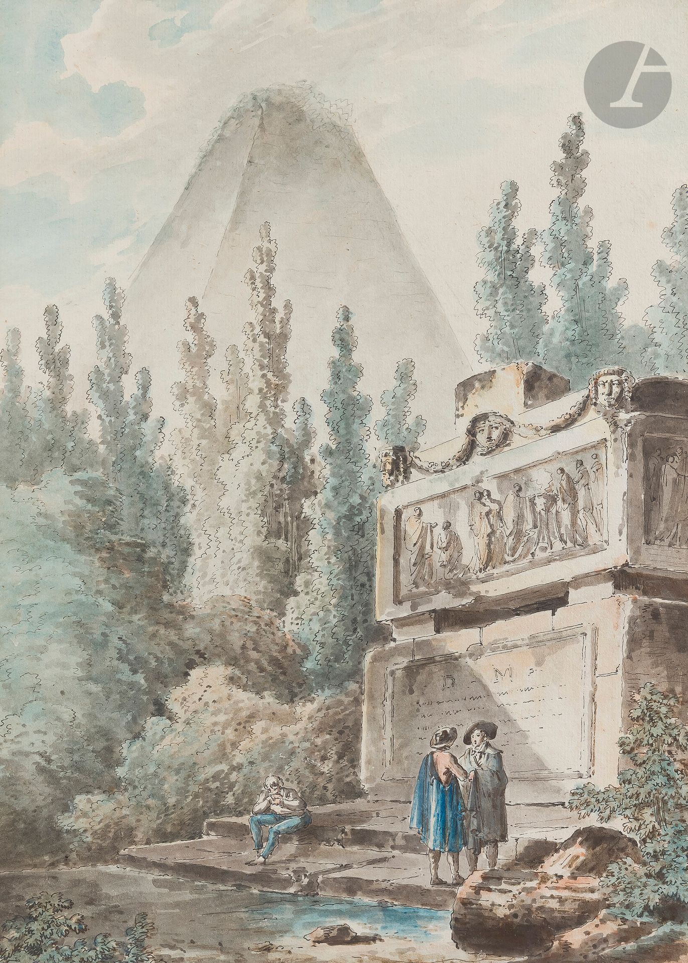 18世纪末的法国学校一对生动的风景画：凯乌斯-塞克斯图斯的金字塔和克