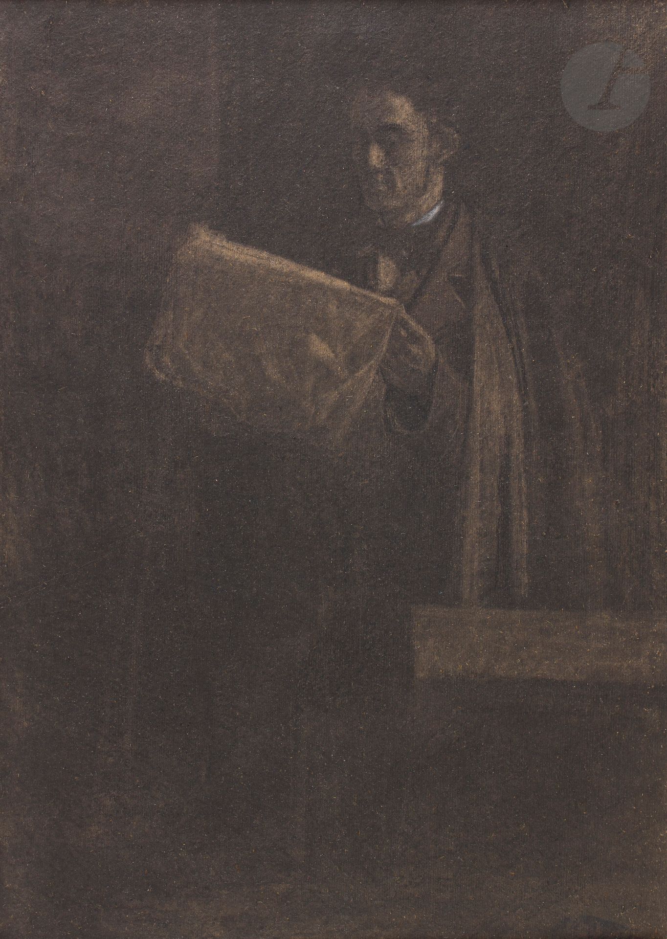 Null Charles SELLIER (Nancy, 1830 - 1882)
Portrait d’homme au journal 
Fusain, c&hellip;