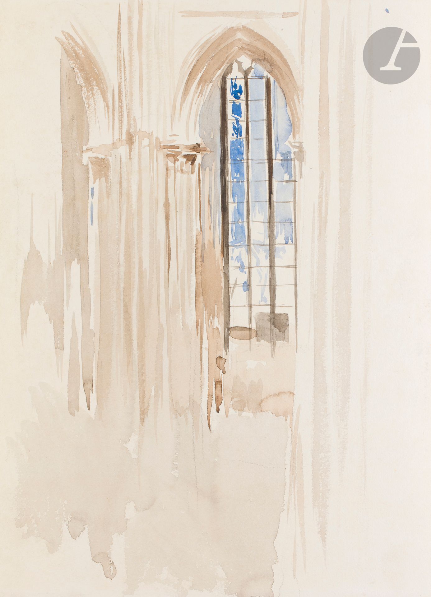 Null 乔瓦尼-博尔迪尼（费拉拉，1842年-巴黎，1931年）
在亚眠大教堂，彩色玻璃窗的研究
水彩画。
背面是亚眠大教堂门前的三匹马的炭笔素描。
35.4&hellip;