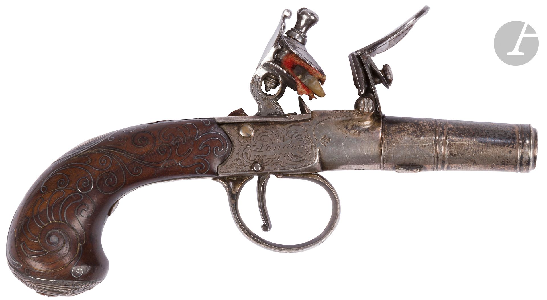 Null 小型燧发枪
圆形枪管，带强迫性子弹。刻有 "Wilson"、"London "字样的箱子。雕刻的扳机护罩。镂空的银质鞍座。
公元前约1780年。