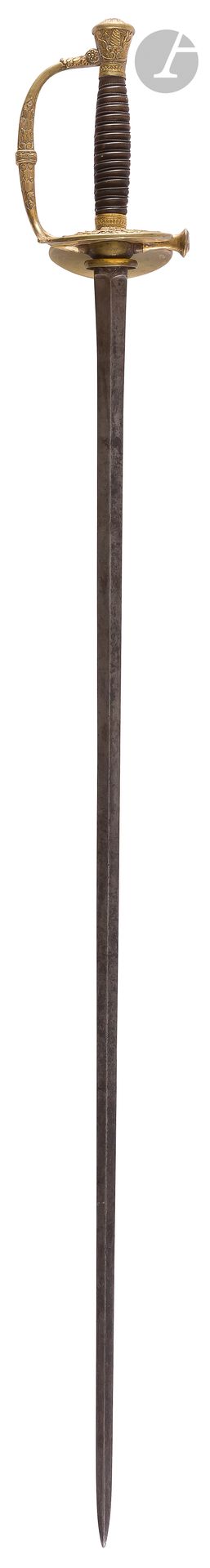 Null Épée d’officier, modèle 1817 à ciselures. 
Fusée en corne avec filigrane. M&hellip;