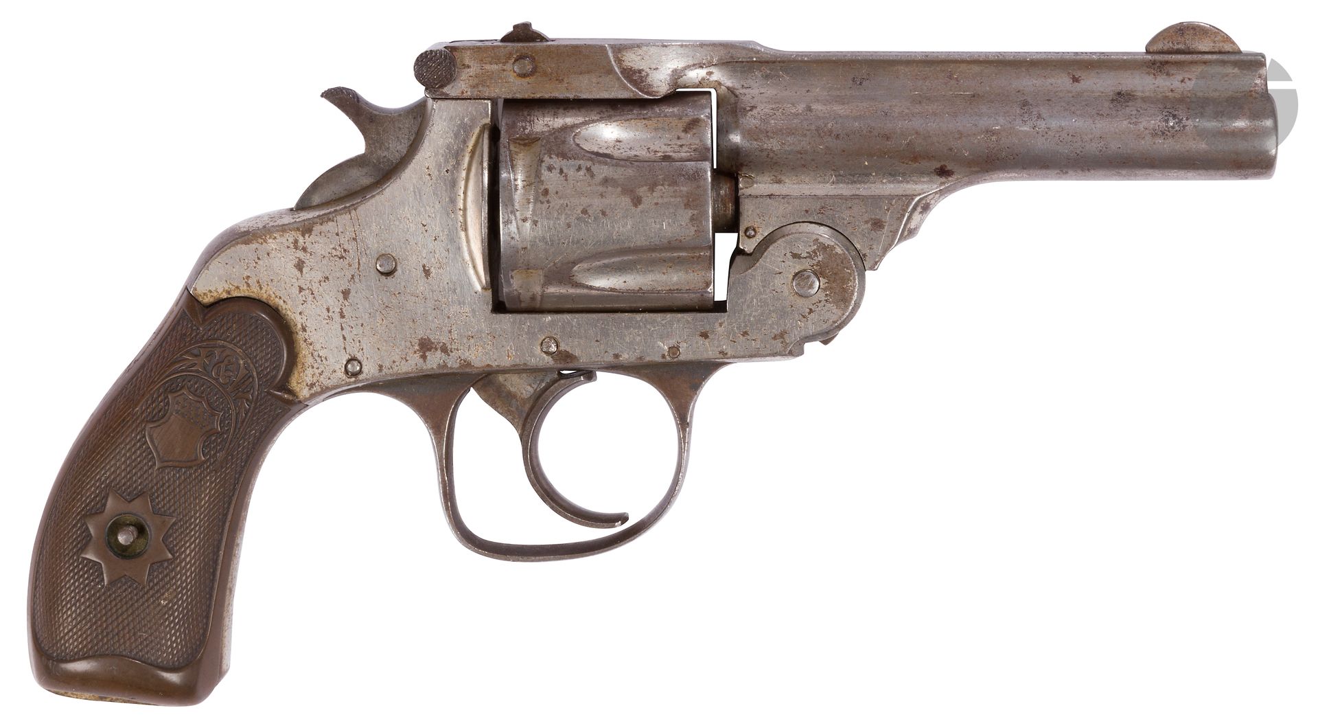 Null 前手武器左轮手枪，五连发，36口径。
圆桶，上面有带子。镀镍处理。Ebonite枪托板上有 "FW "和美国国徽的格纹。
A.B.E. 约1870年（&hellip;