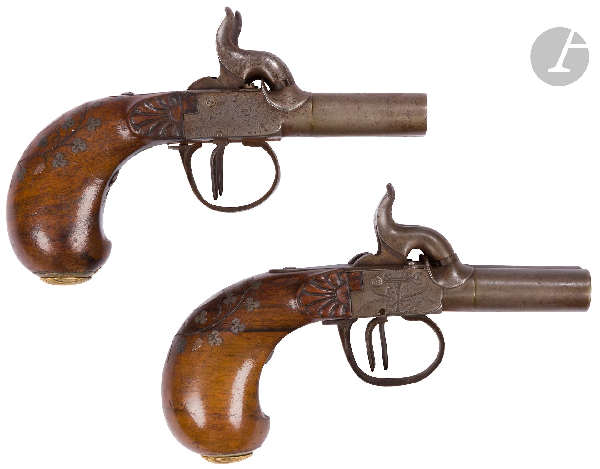 Null Pair of small double pistols, with box, and with percussion
Round barrels, &hellip;
