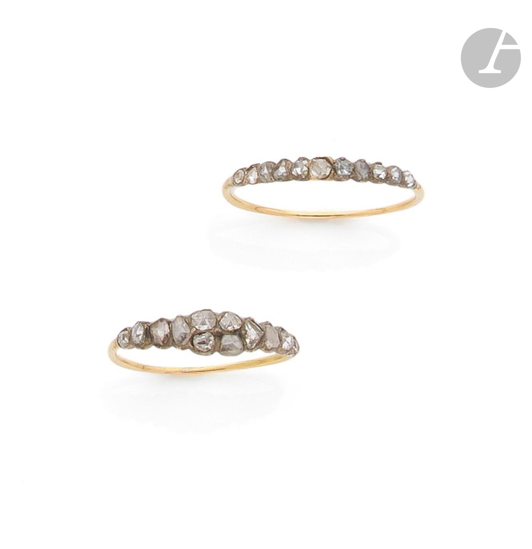 Null Suite de deux bagues en or 14K (585), chacune sertie de diamants taillés en&hellip;