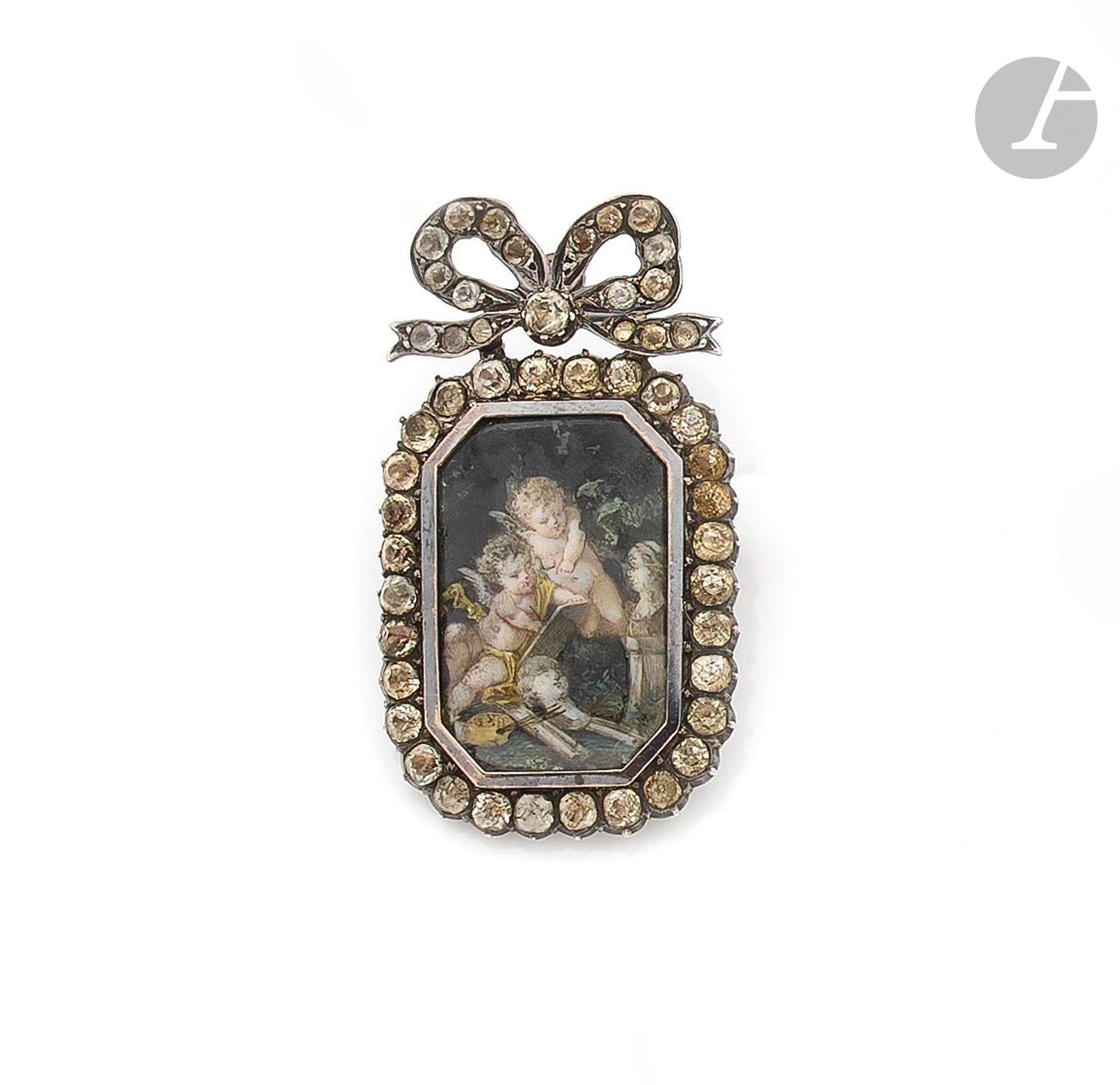 Null Silver brooch-pendant, decorated with a polychrome miniature representing p&hellip;