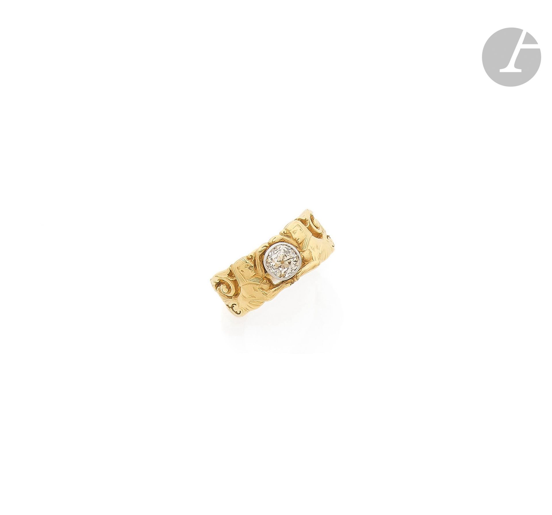 Null Gran anillo en oro de 14 quilates (585) y platino, engastado con un diamant&hellip;