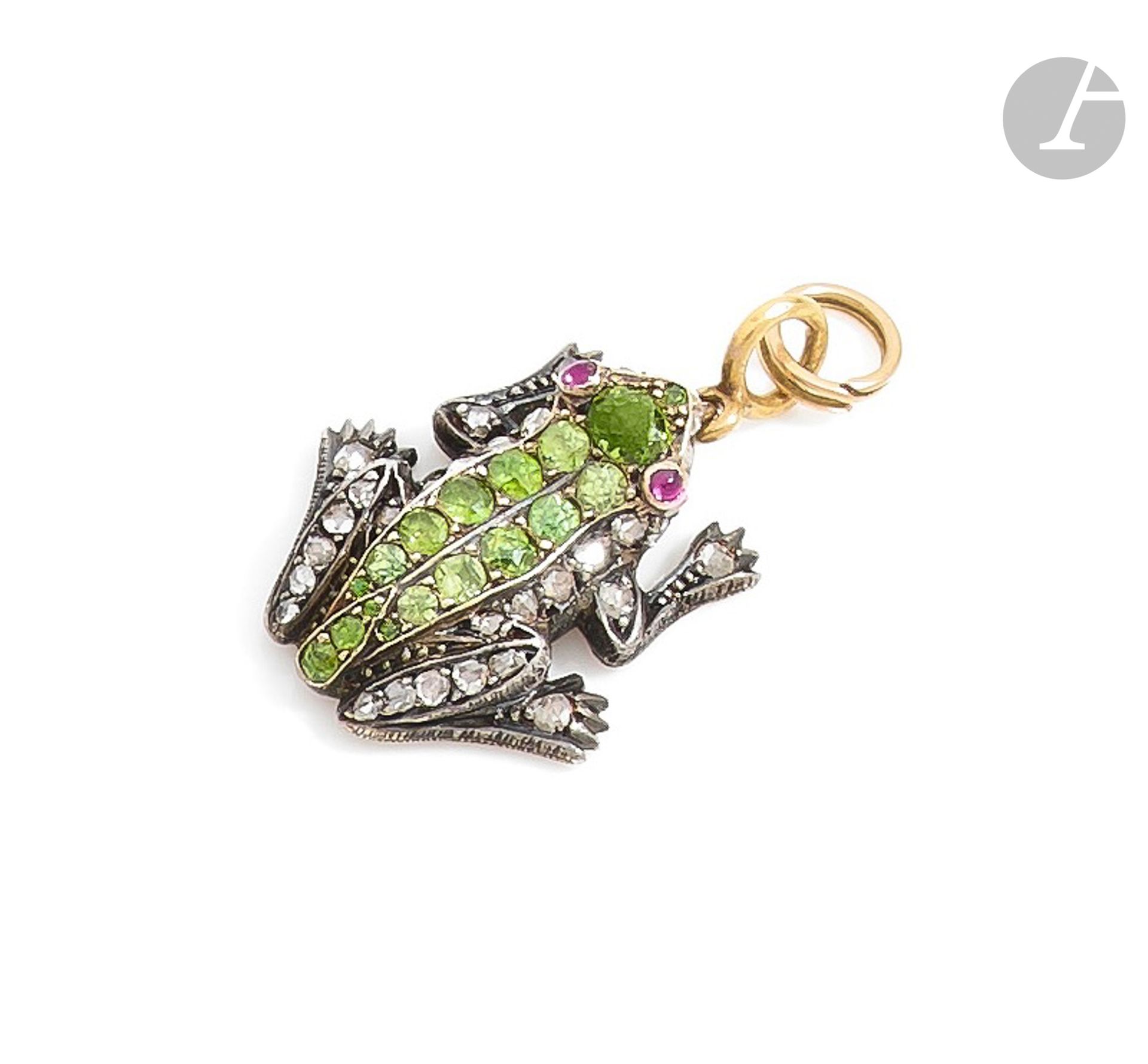 Null Pendentif en or 18K (750) et argent dessinant une grenouille, le dos et la &hellip;