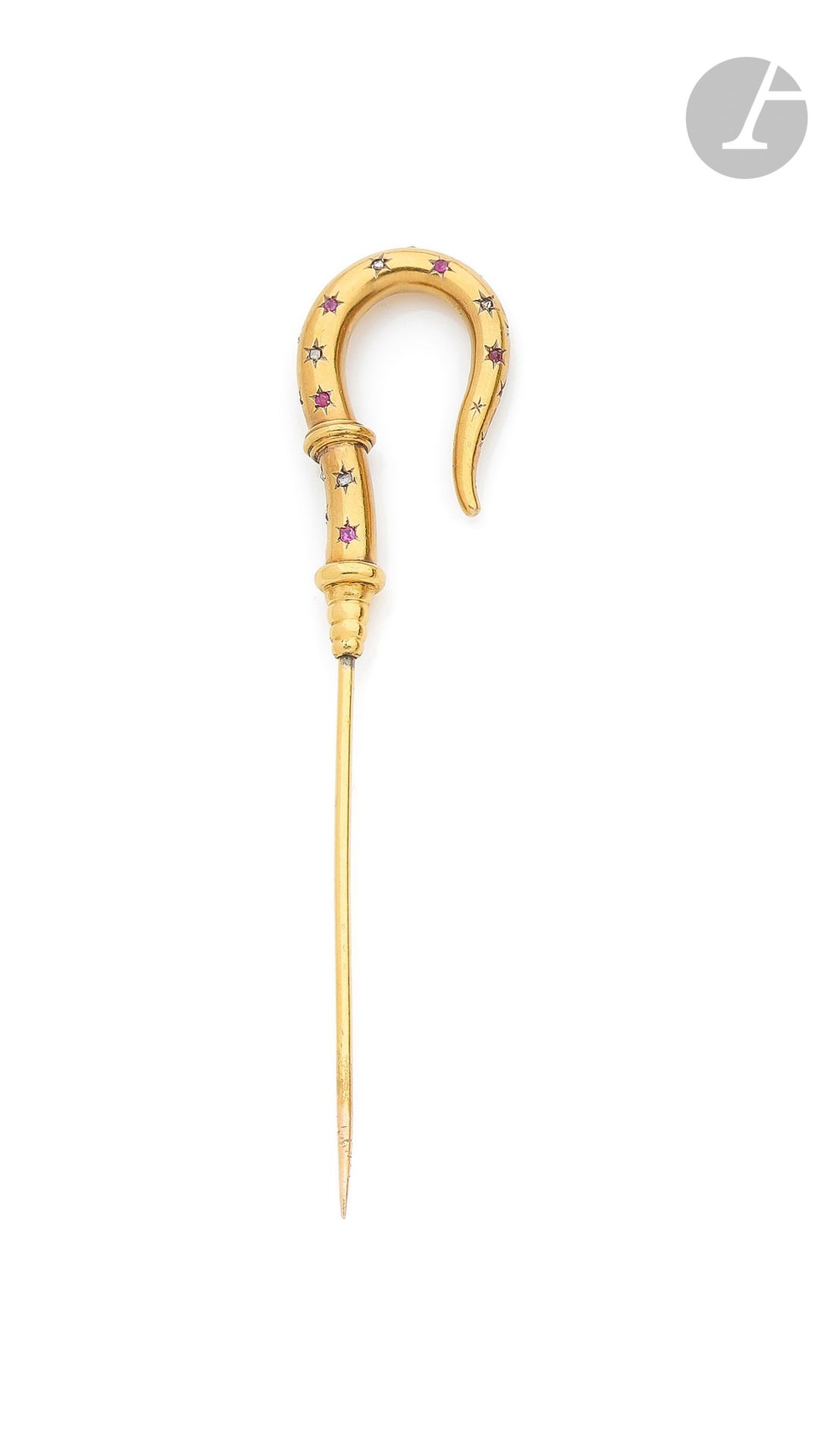 Null Gold pin 18K (750) drawing a stick, pricked with diamonds cut in roses and &hellip;