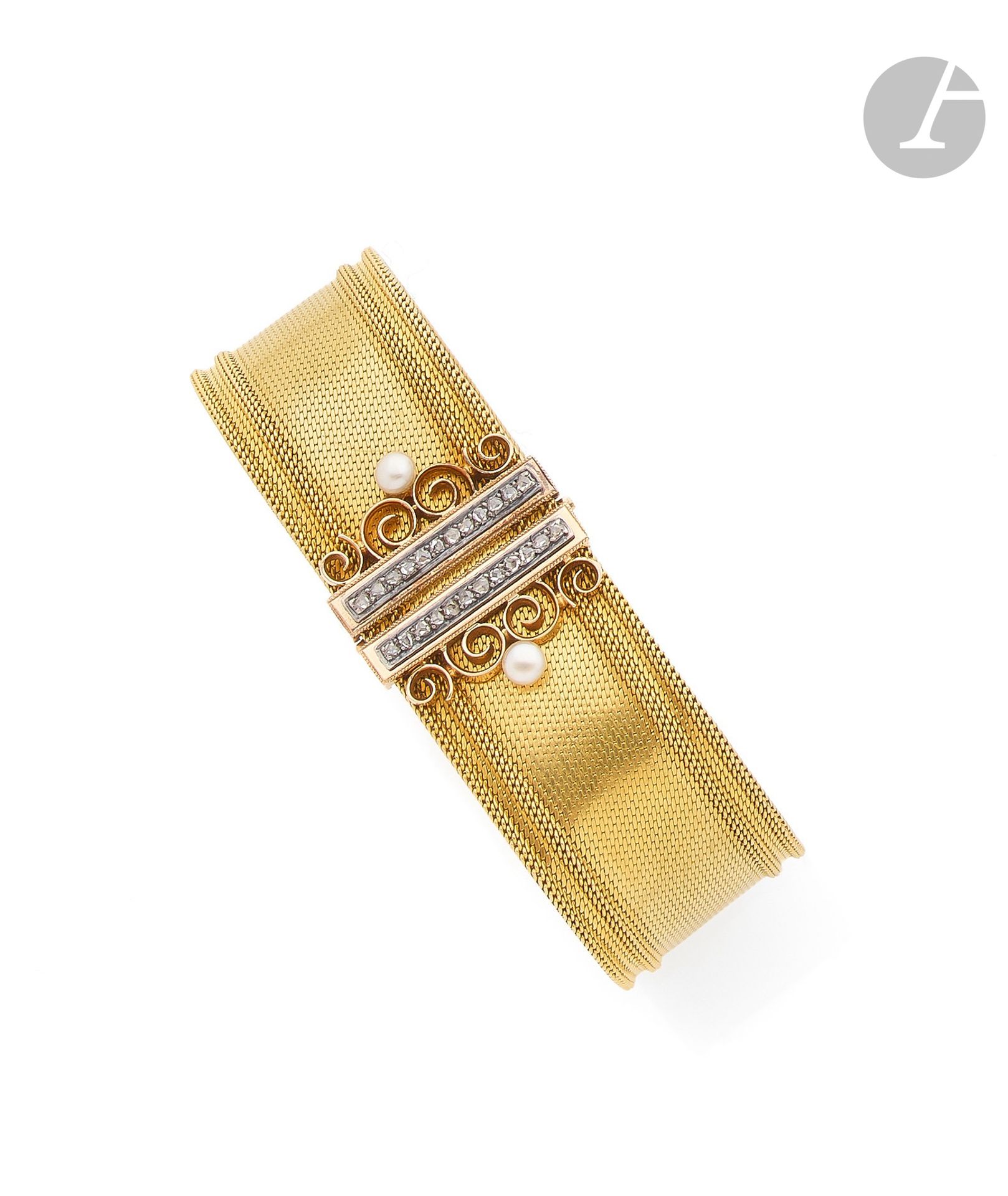 Null Bracelet ruban en or 18K (750), appliqué de deux barrettes serties de diama&hellip;