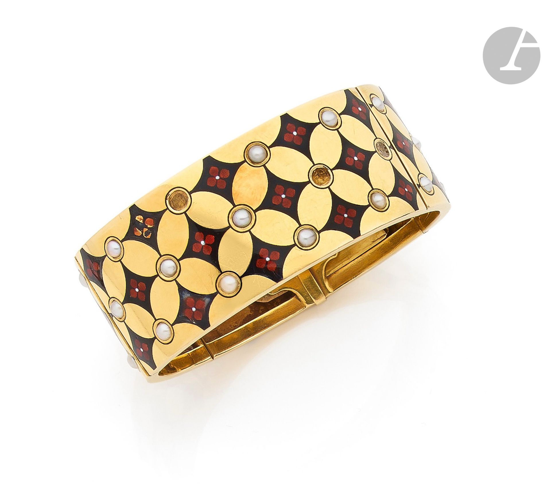 Null Large 18K (750) gold bracelet with enameled fishnet motifs, the crosses dec&hellip;