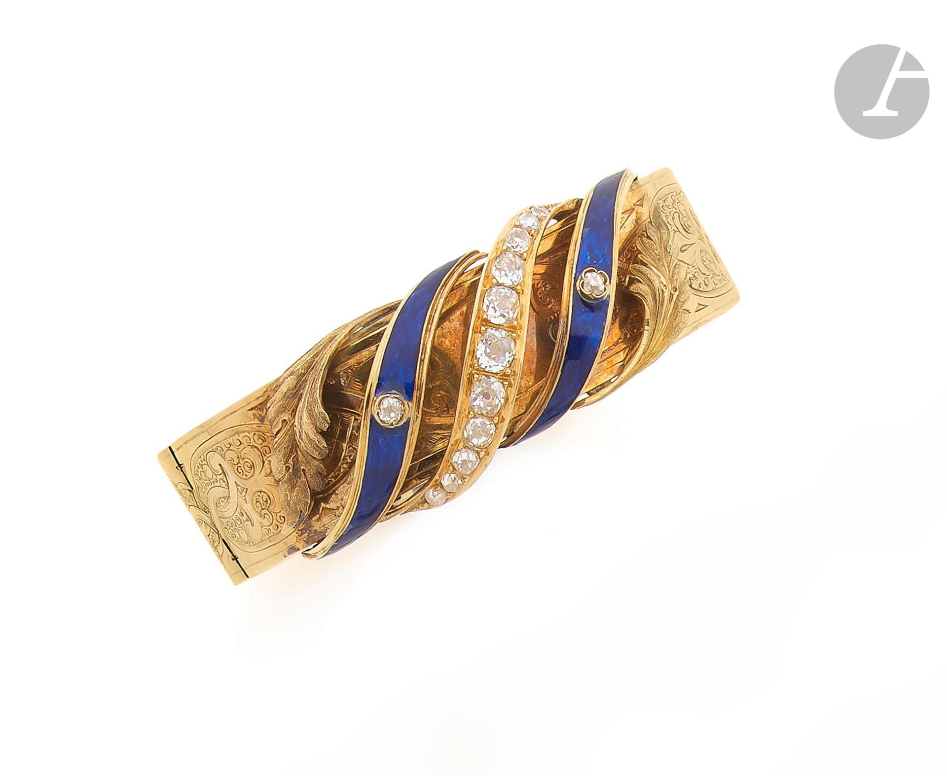 Null Breites Armband aus 18 Karat Gold (750) mit eingravierten Schmiedearbeiten,&hellip;