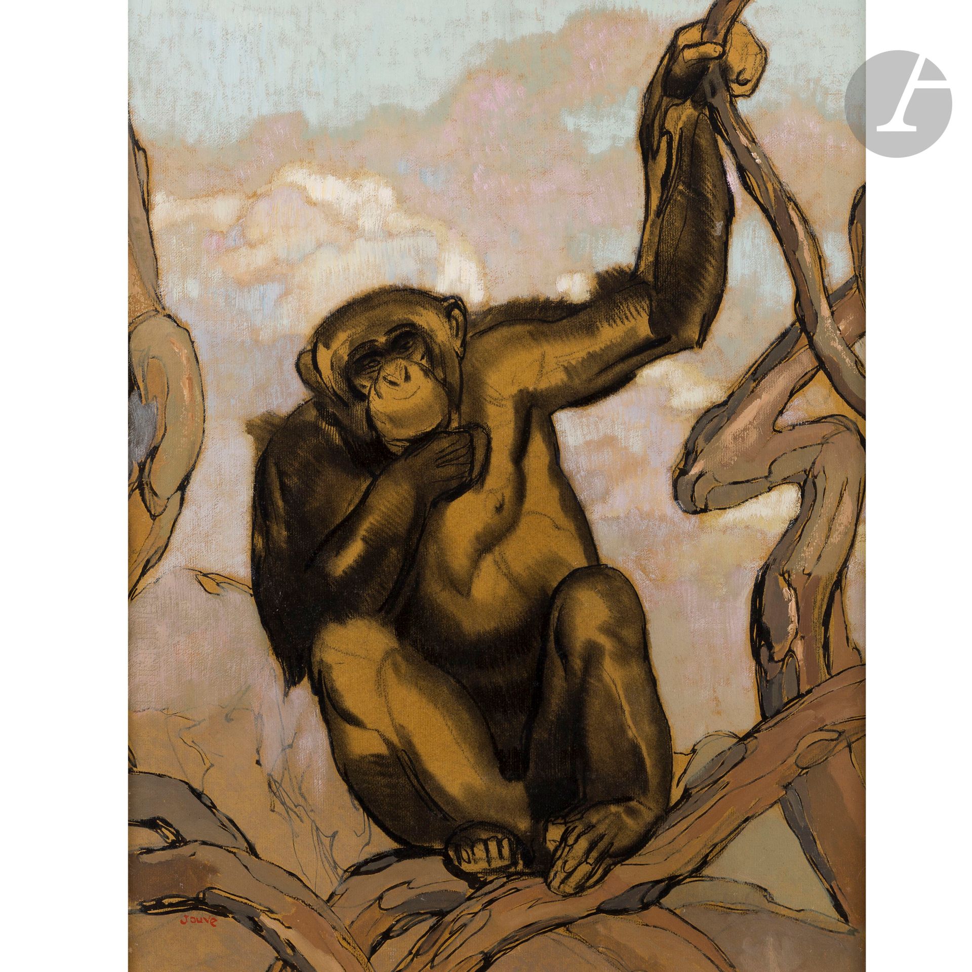 Null 保罗-茹夫 (1878-1973)
黑猩猩，约1936年
纸上混合媒体（印度墨水和油画）。
呈现在玛丽-路易丝的染色木皮的现代框架中。 
左下方有红色&hellip;