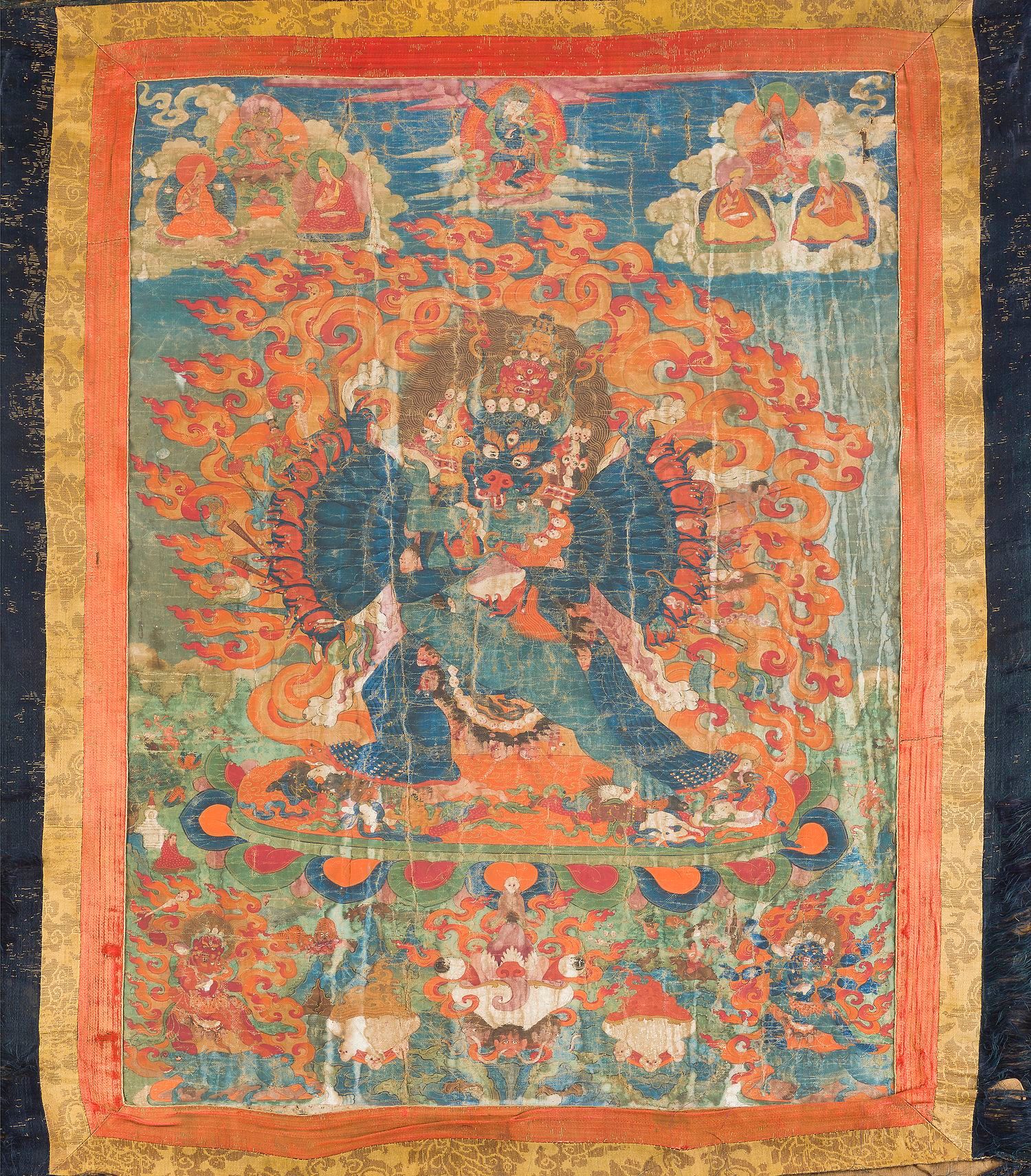 Null A thangka representing Yamantaka, with mantra painted in gold under the pai&hellip;