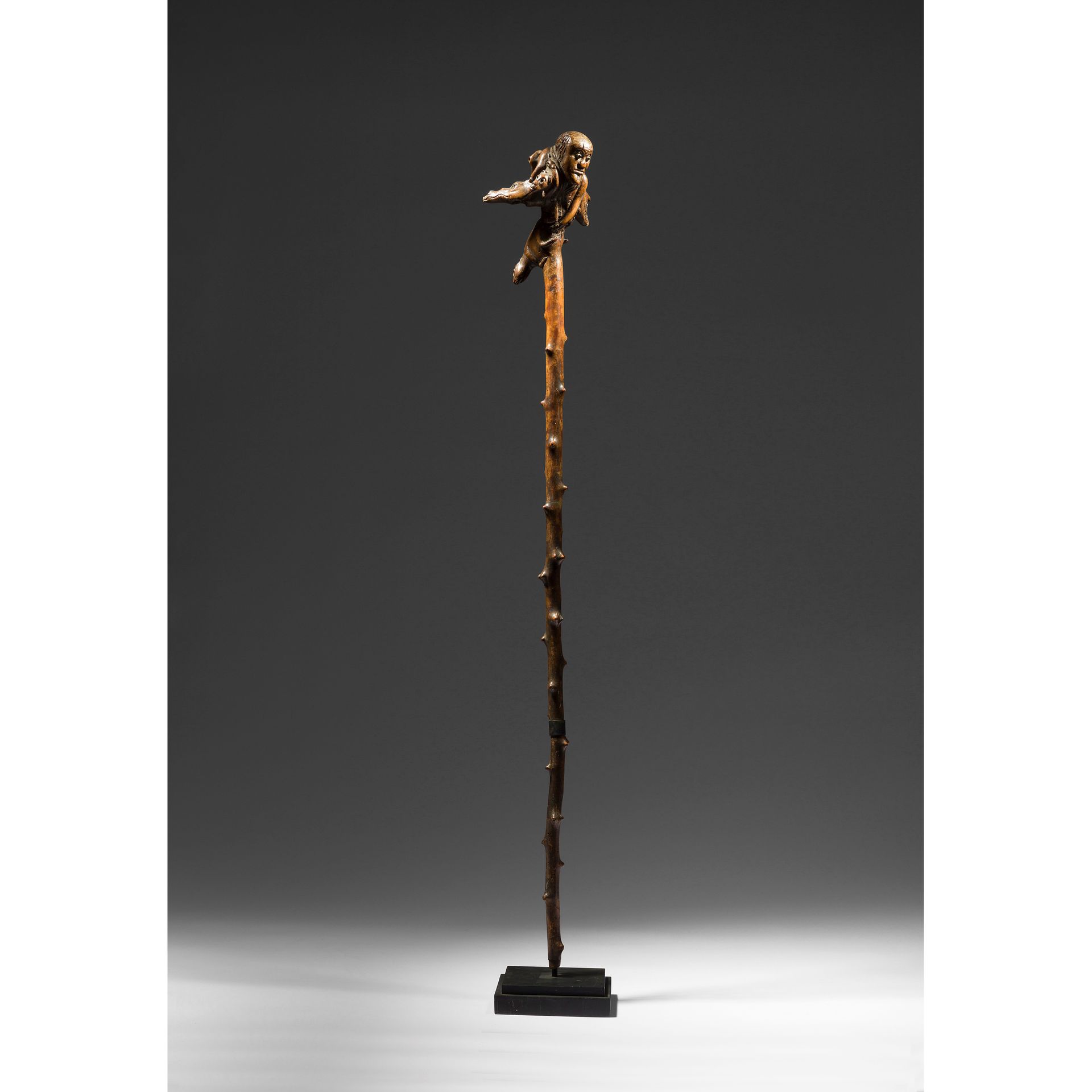 Null A beautiful and ancient cane carved with a fantastic scene composed of a ch&hellip;