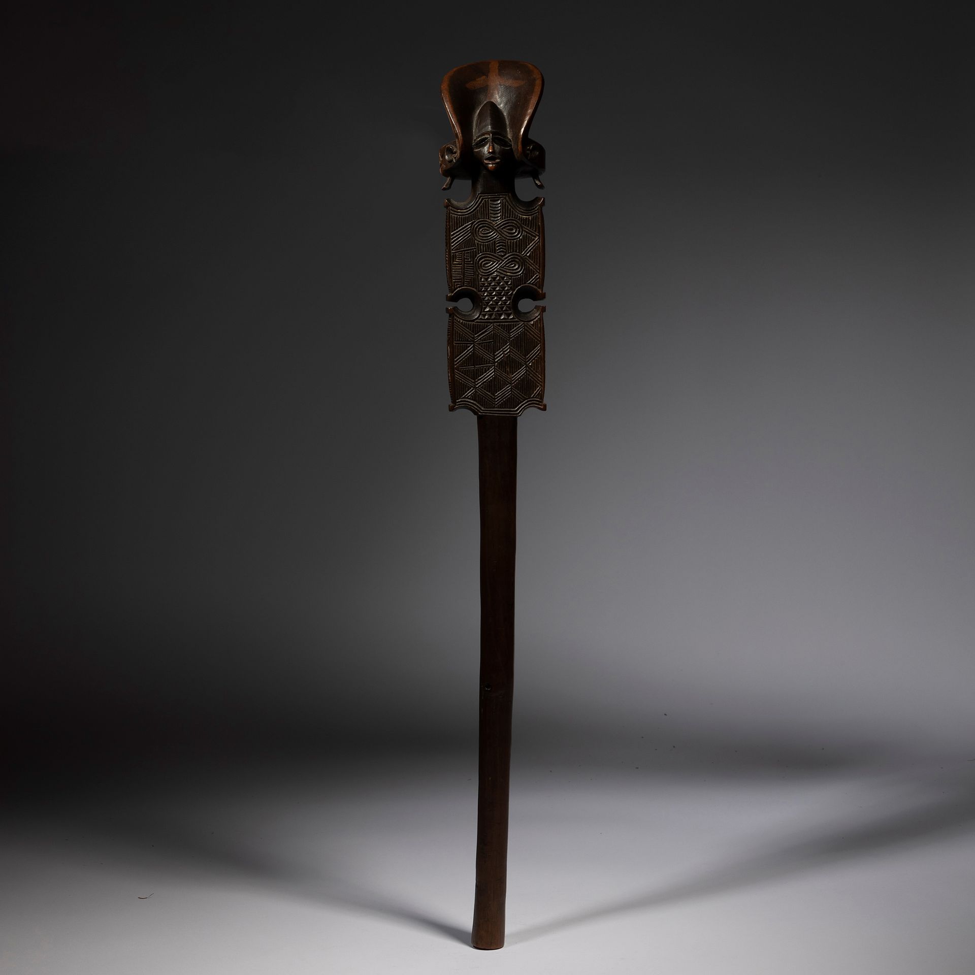 Null An ancient scepter carved with a chief's head, with openwork eyes and mouth&hellip;