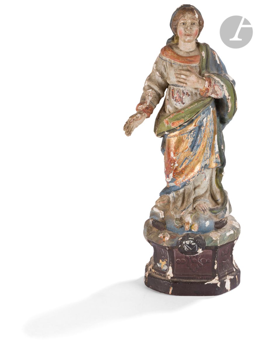 Null Vierge de l’Immaculée Conception en bois sculpté, polychromé et doré ; base&hellip;