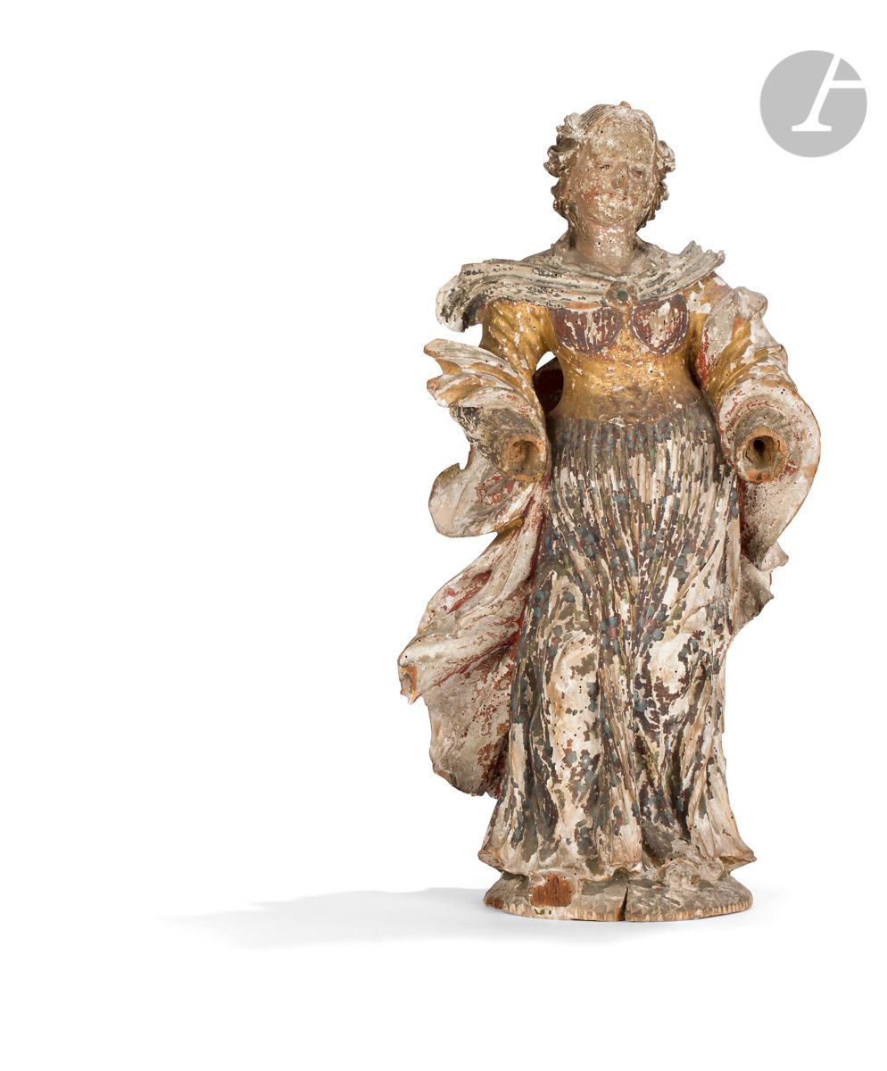 Null 雕刻，多色和镀金的木制圣女。
17世纪
高：61厘米
(可见缺失部分)