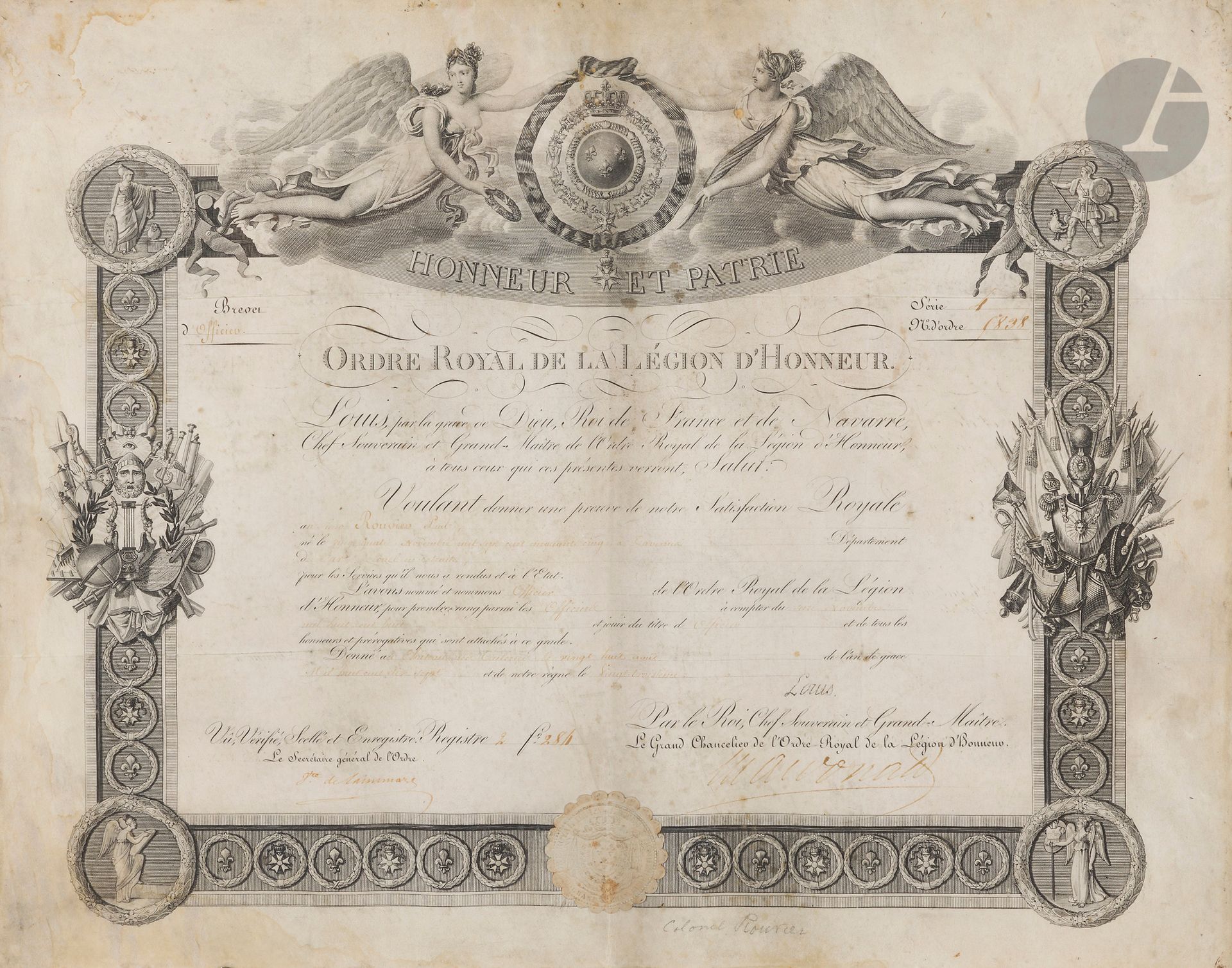 Null Maresciallo MACDONALD (1765-1840).
Certificato di Ufficiale della Legione d&hellip;