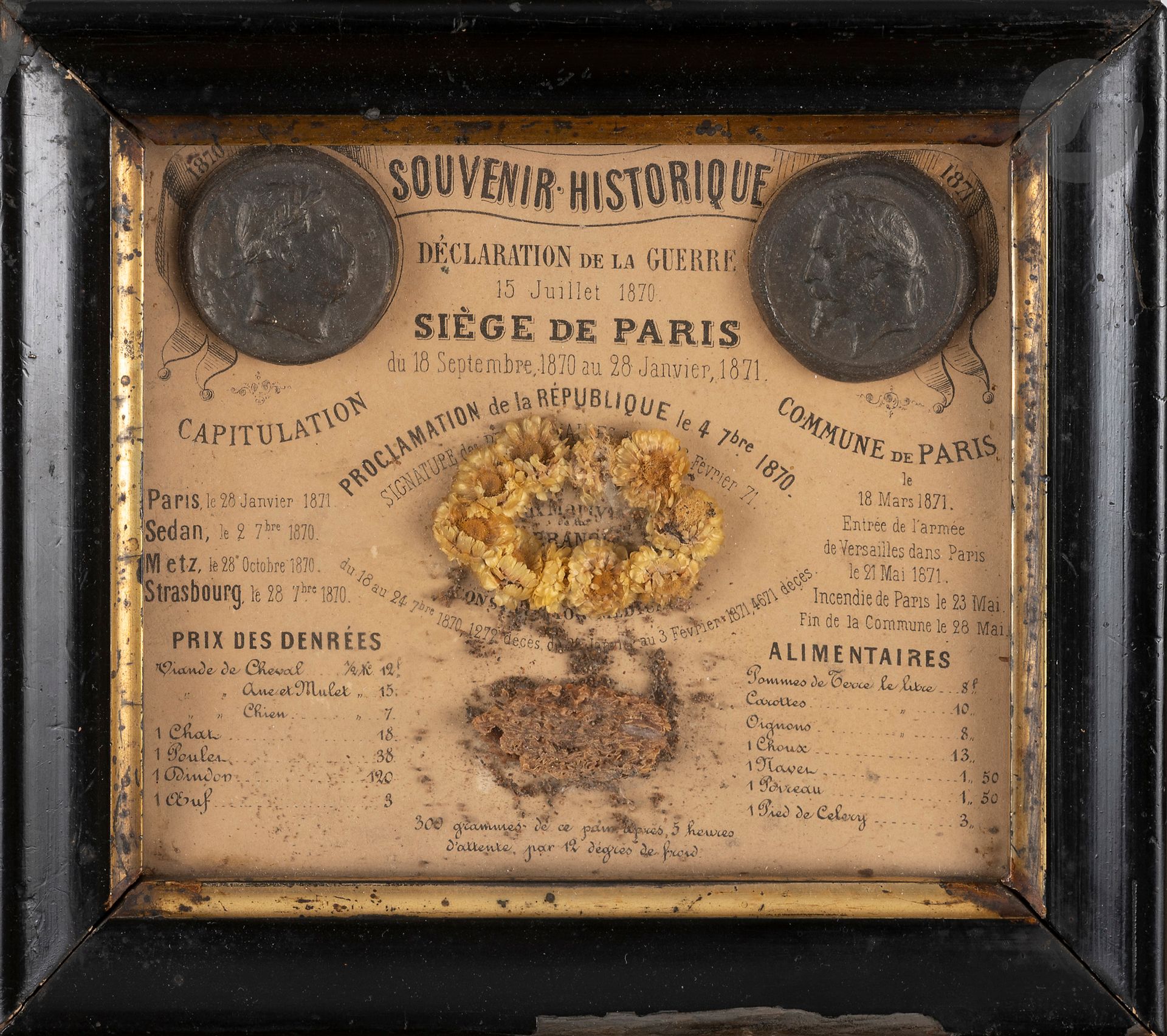 Null Souvenir historique du siège de Paris, 15 juillet 1870. 
Avec morceau de pa&hellip;