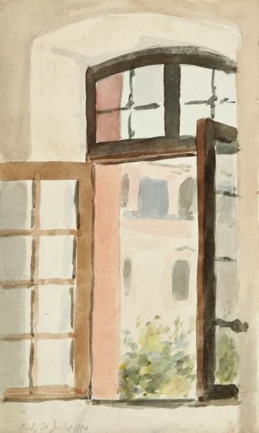 Charles LACOSTE (1870 - 1959) Fenêtre ouverte, 1890. Aquarelle. Datée 30 juillet&hellip;